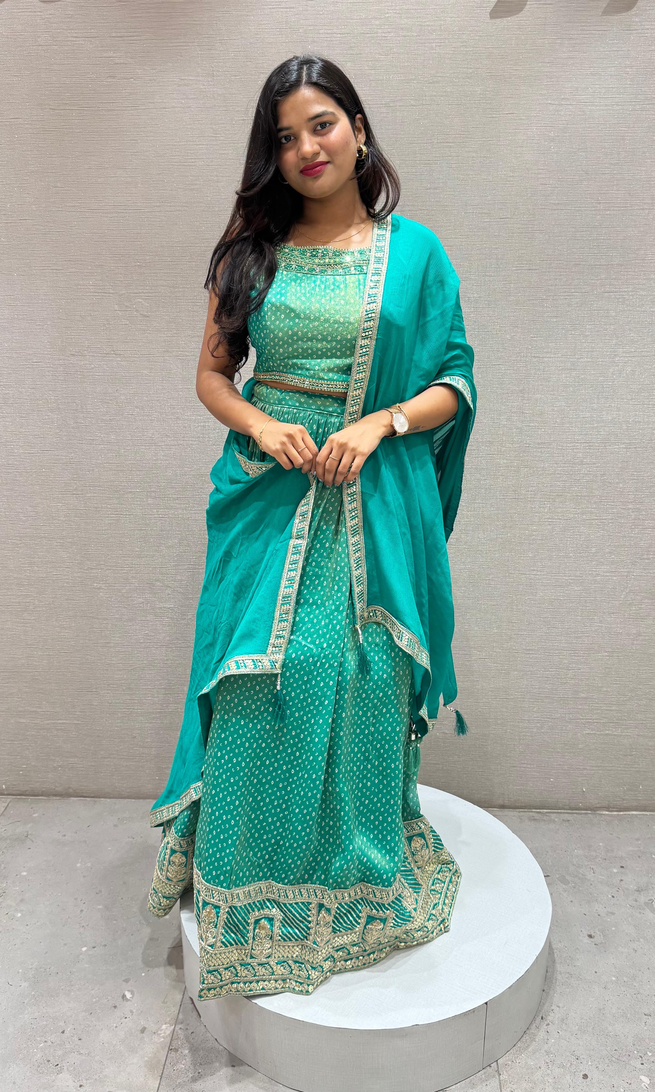 Green EMBROIDERED lehanga