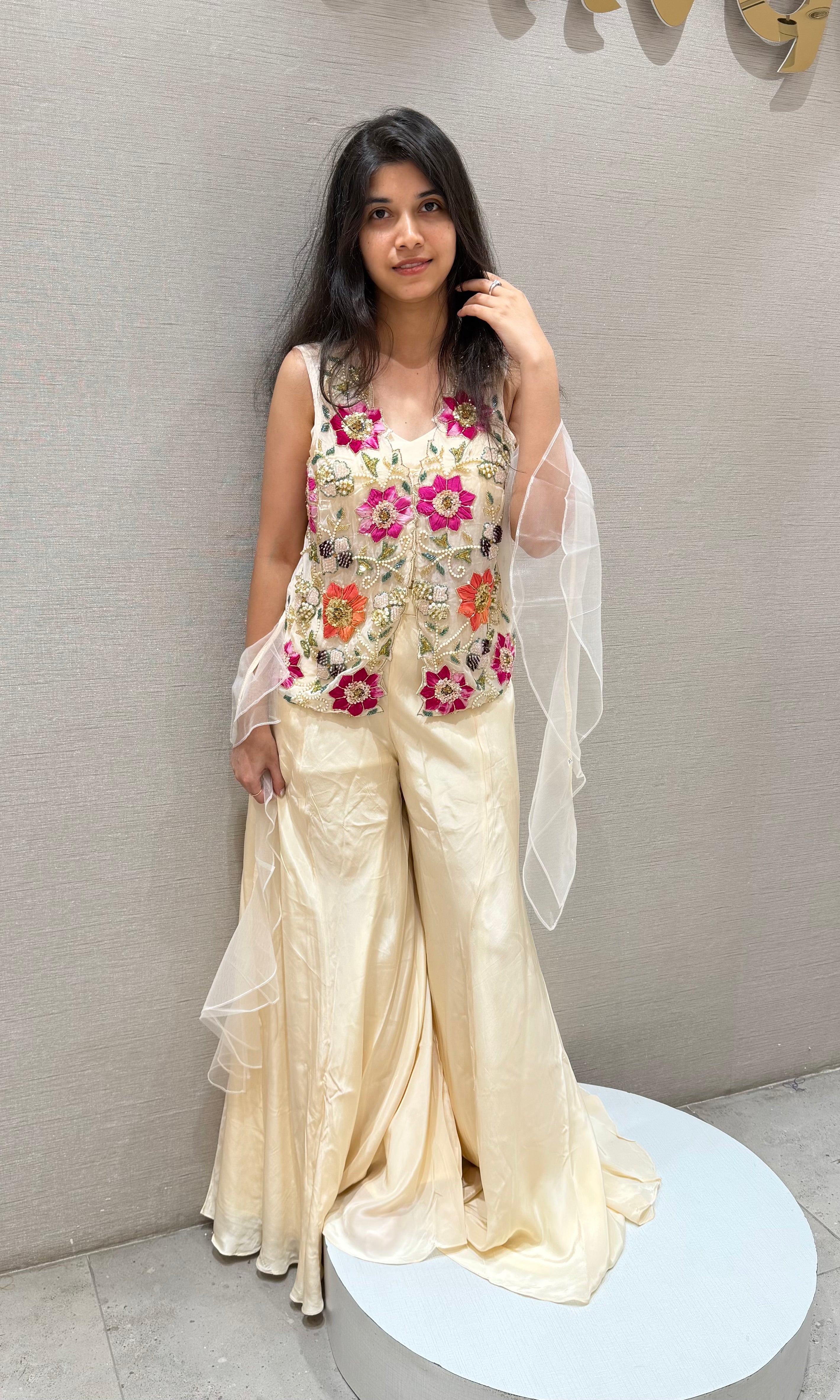 Ivory FLORAL EMBROIDERED PALAZZO SET