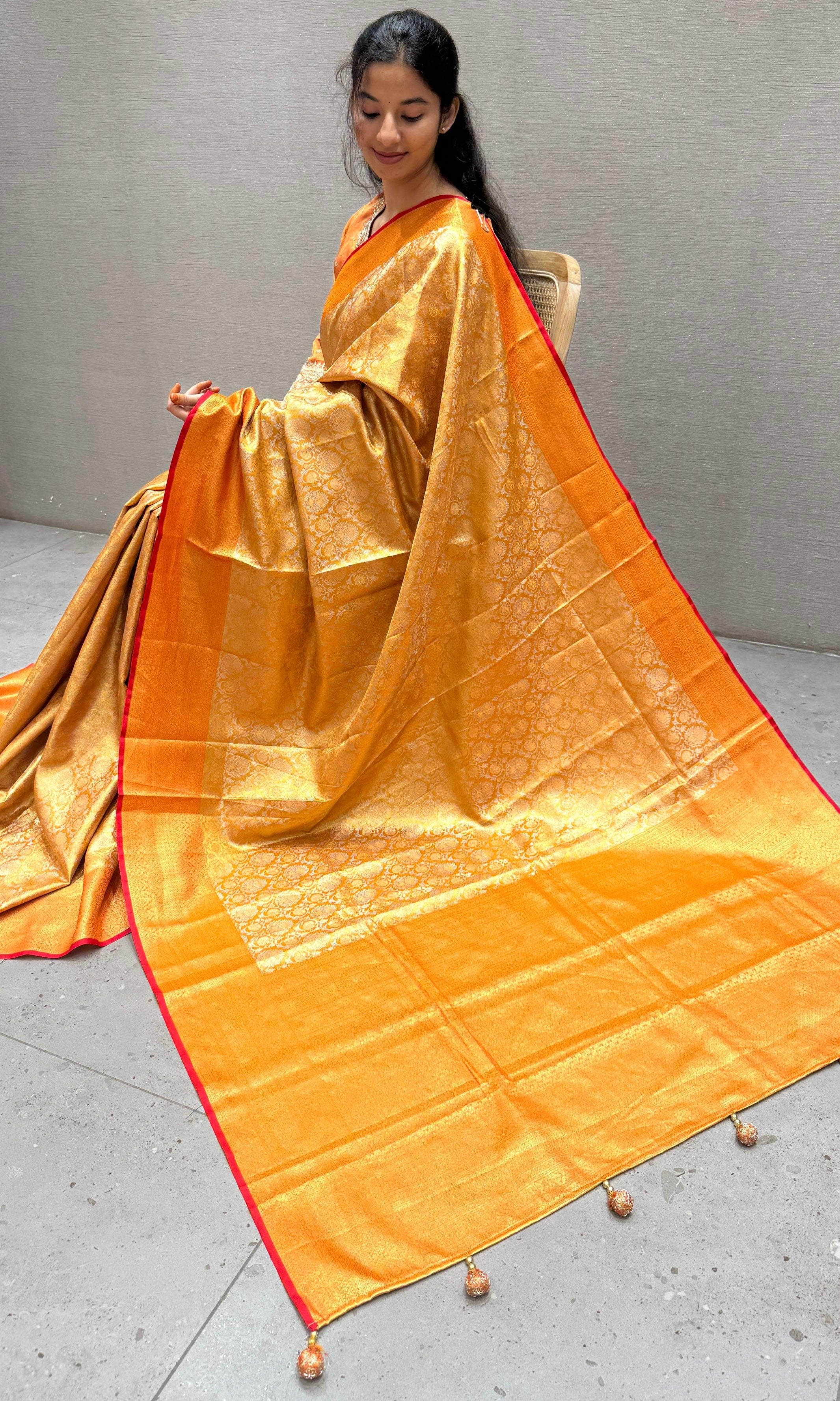 Orange saree with ready blouse