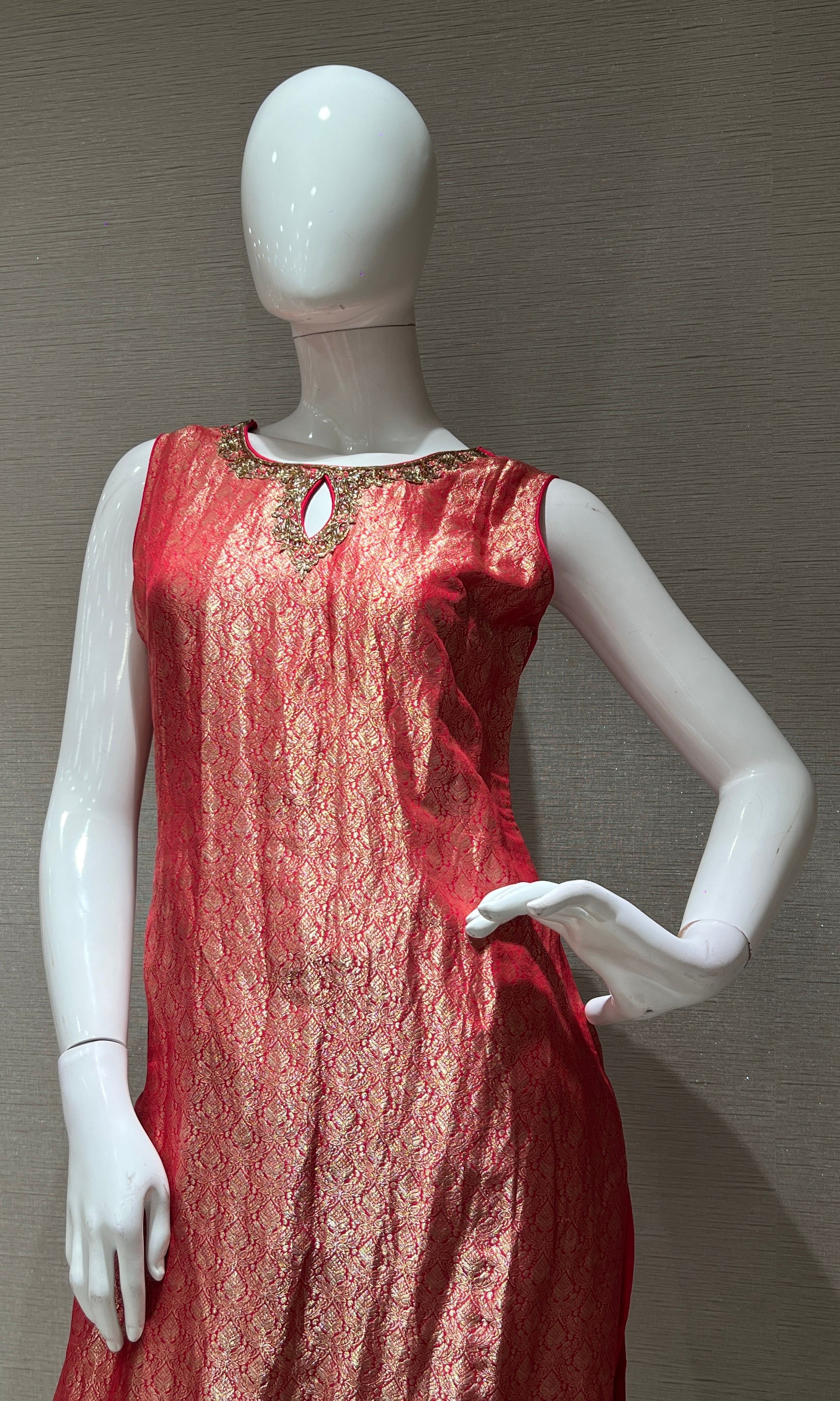 red and gold kurta set with dupatta
