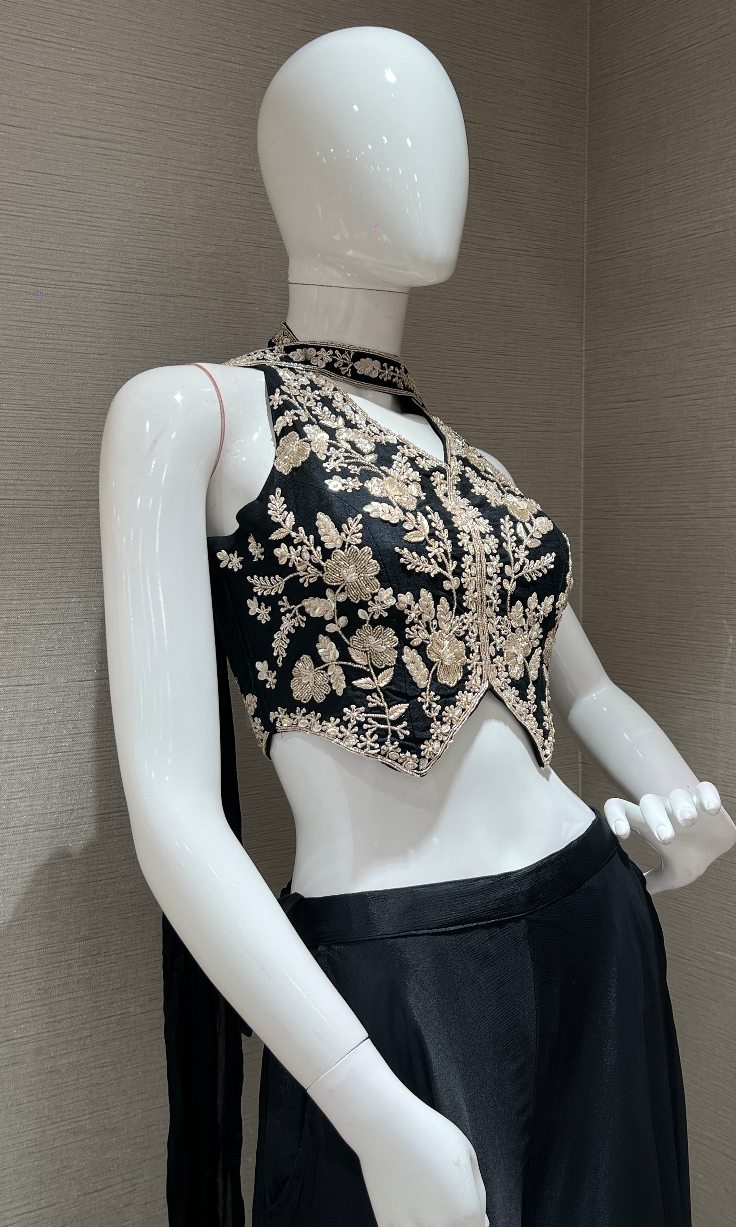 Black and Gold Halter Neck Palazzo set