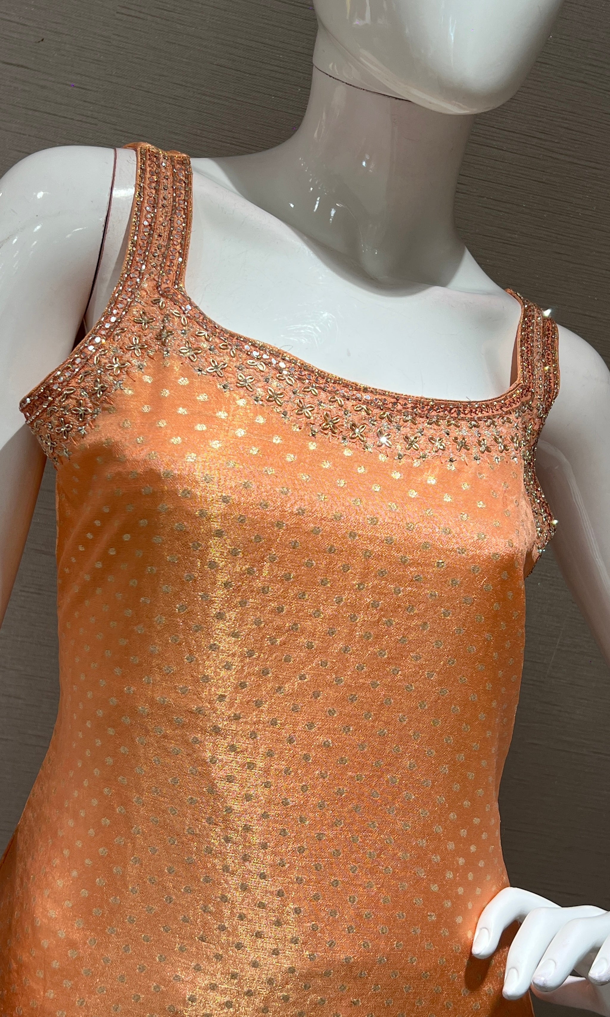 peach and gold Banarasi kurta set