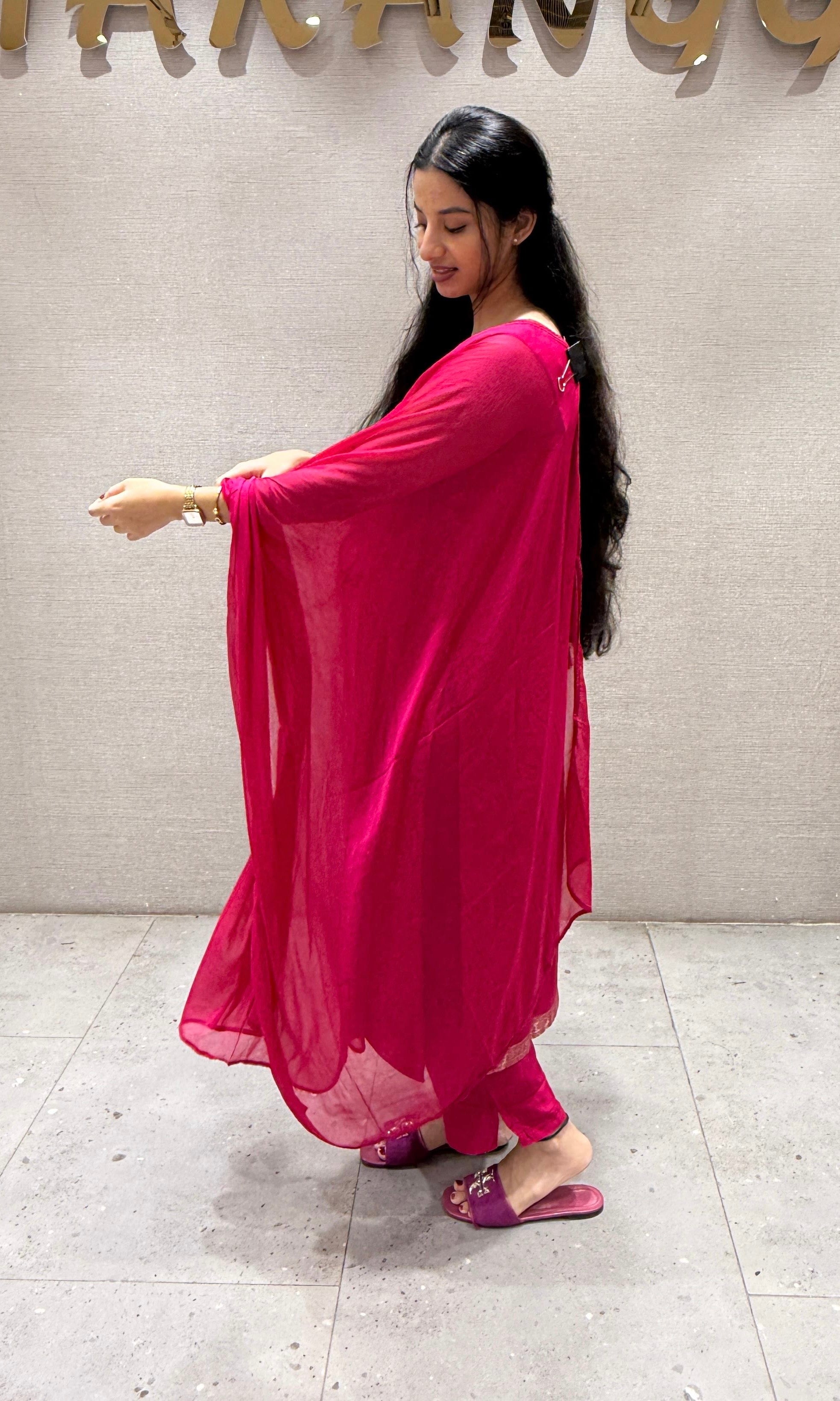 Rani Pink Silk Embroidered Zari Kurta Set