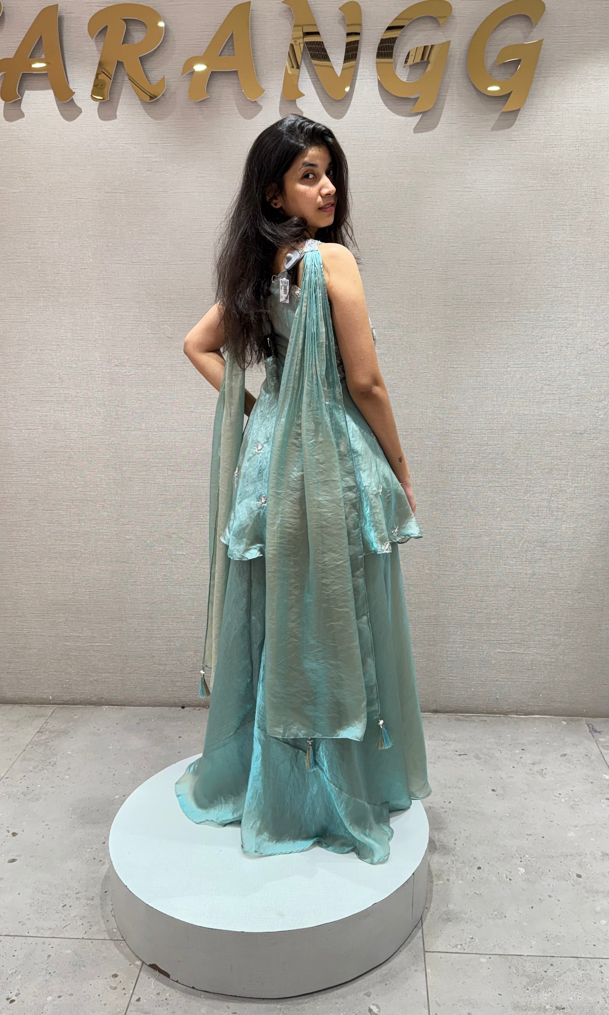 Sea blue embroidered peplum palazzo set