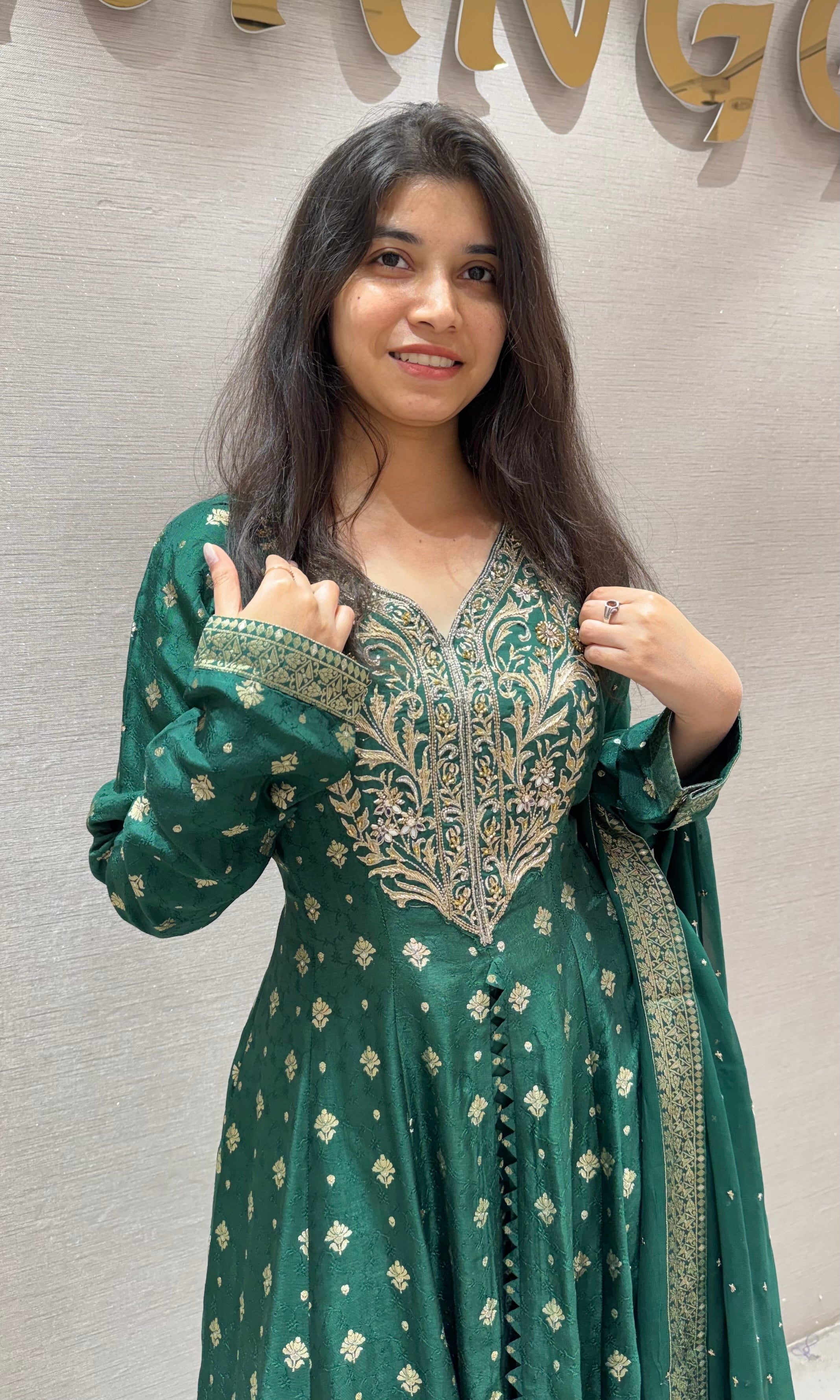 Green ANARKALI WITH PALAZZO PANTS