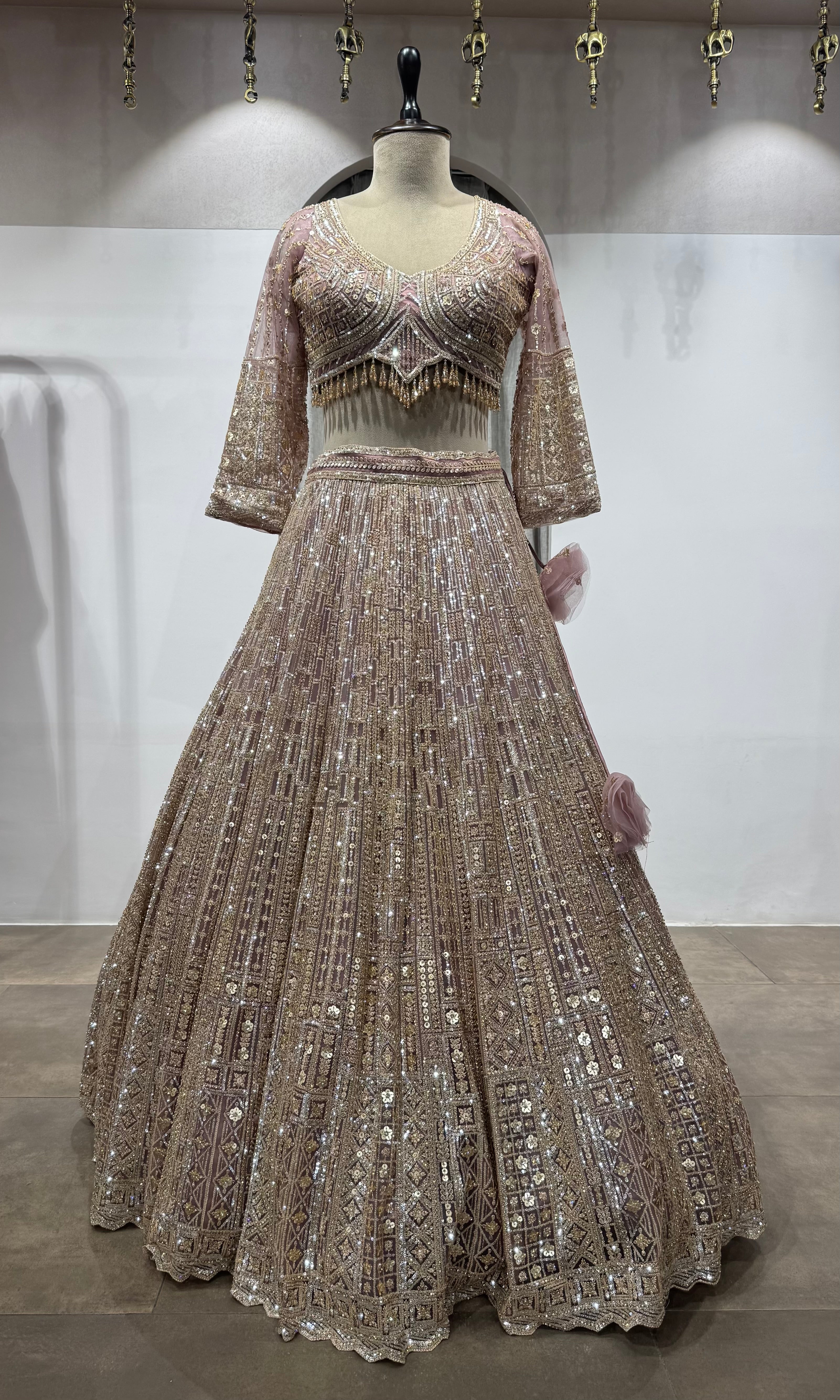 Pink Rose Gold Embroidered Lehenga with Dupatta