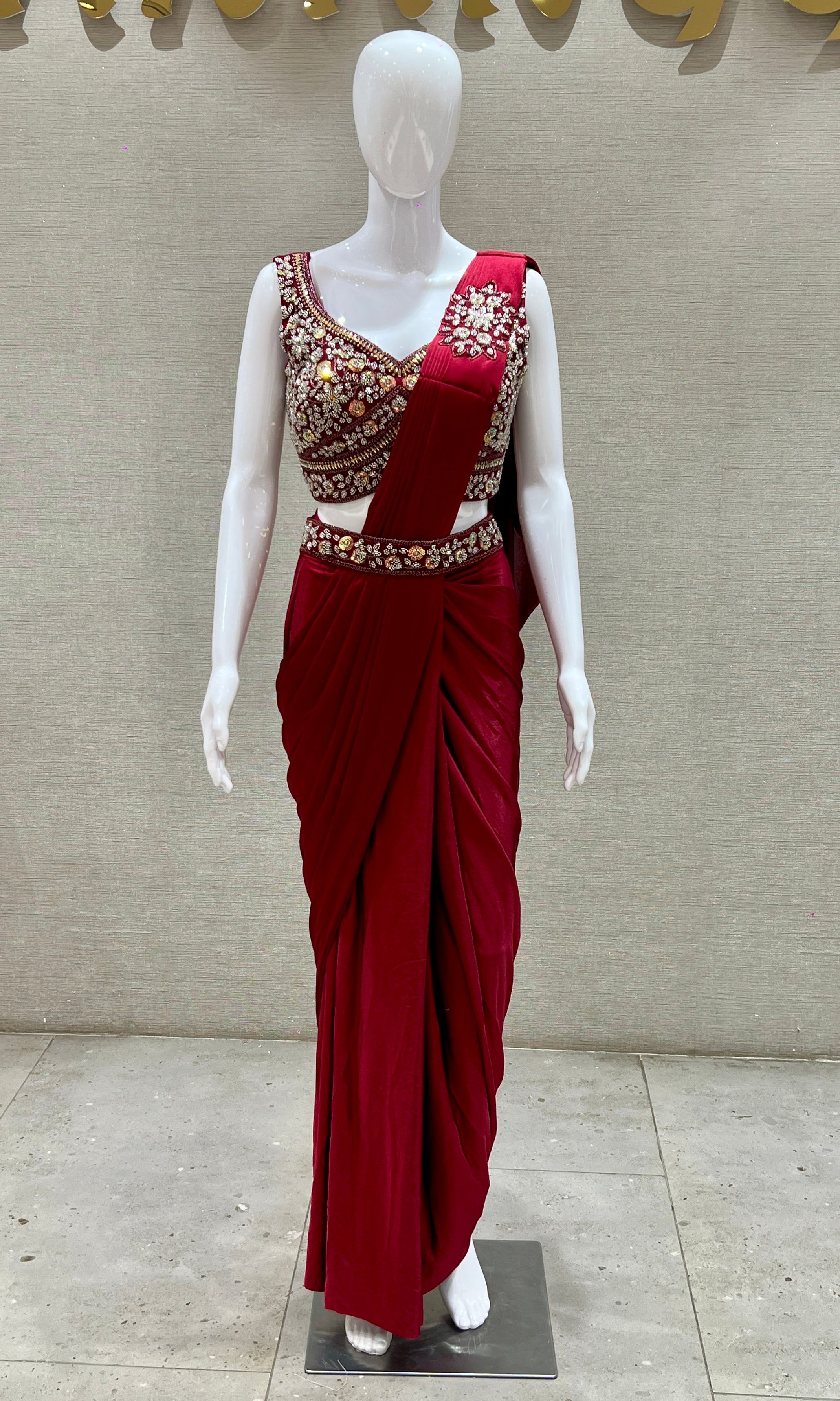 Maroon one minute saree