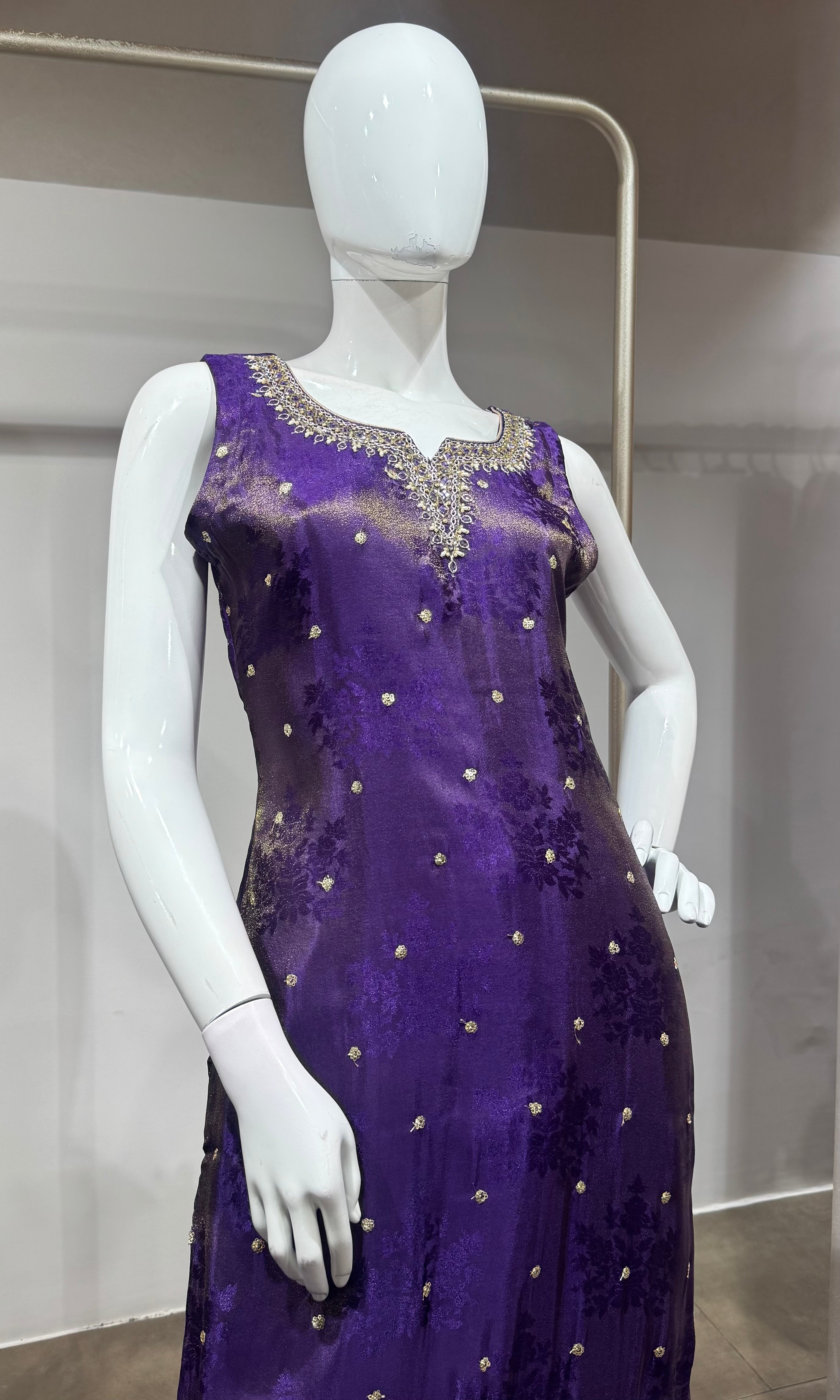 purple and gold embroidered kurta set