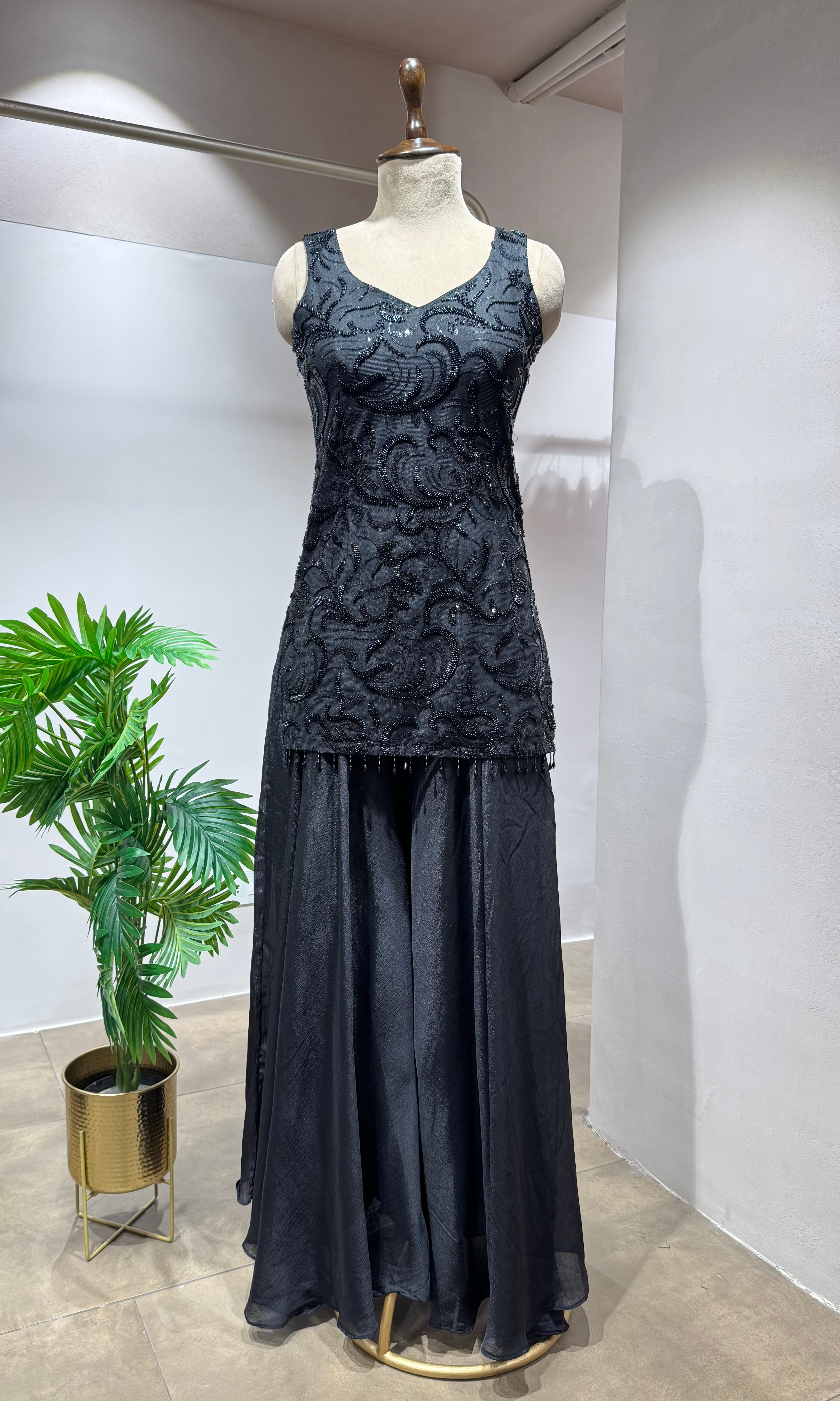 BLACK SHARARA WITH BEAD WORK