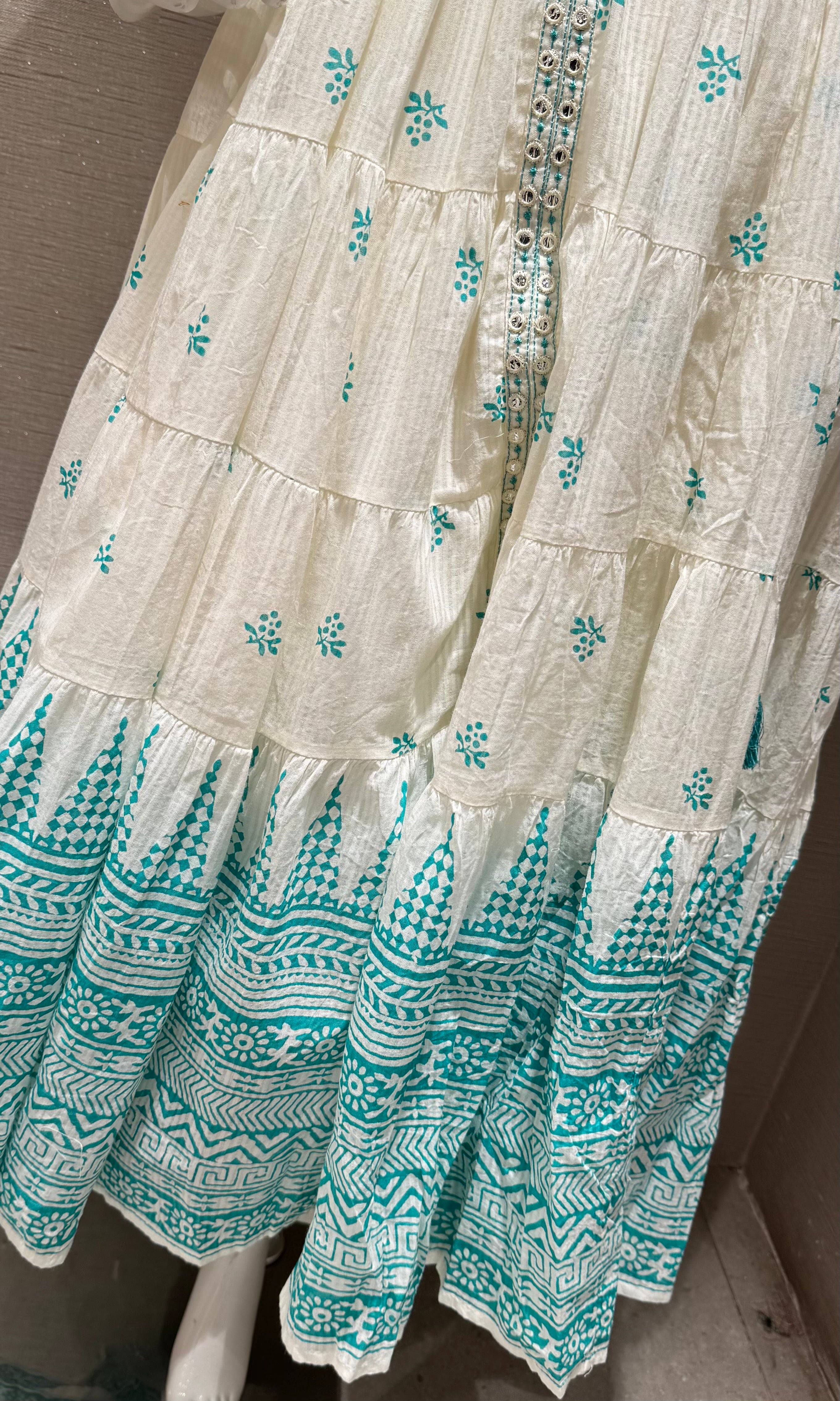 Sea Blue printed anarkali kurta set with dupatta