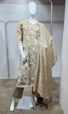 Beige floral thread embroidered kurta set