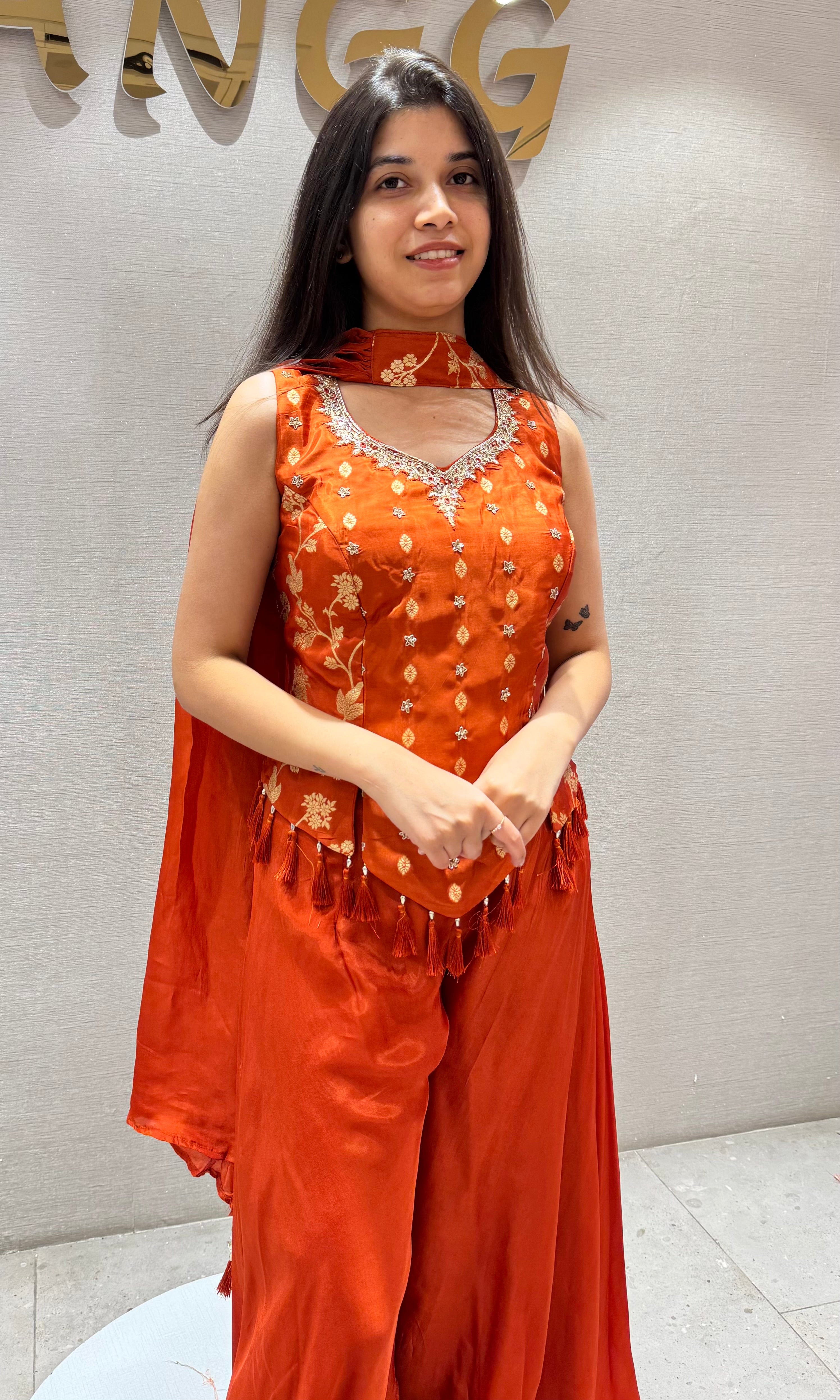 Rust Orange Peplum Palazzo set