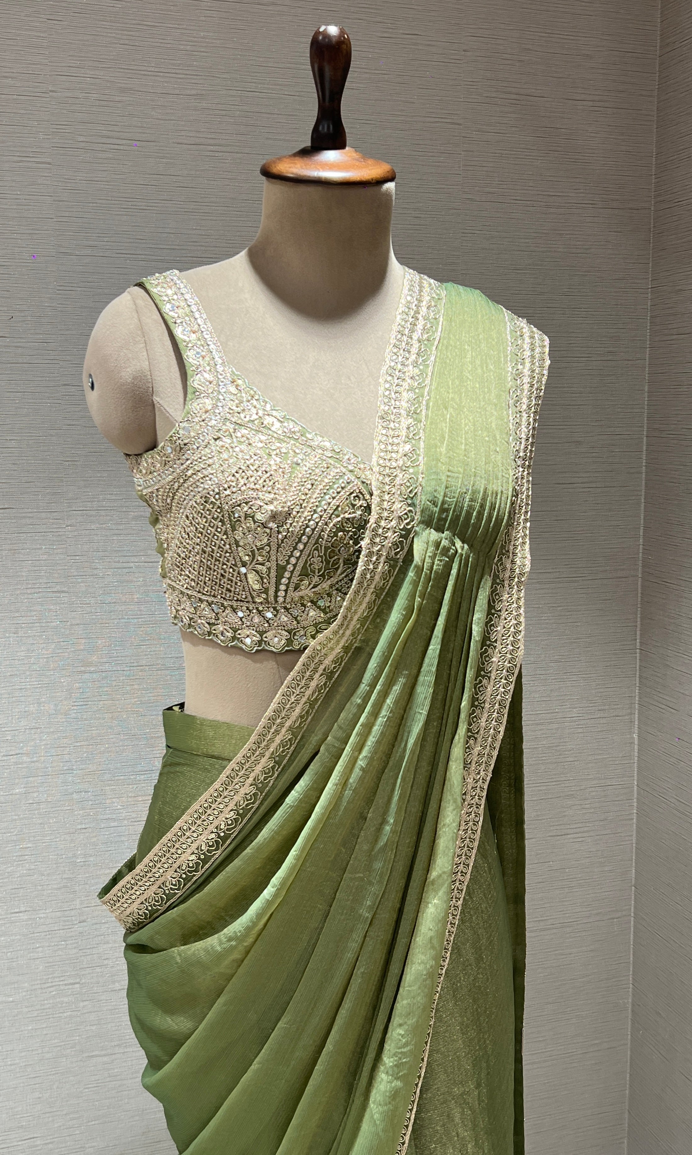 Pista green one minute drape saree