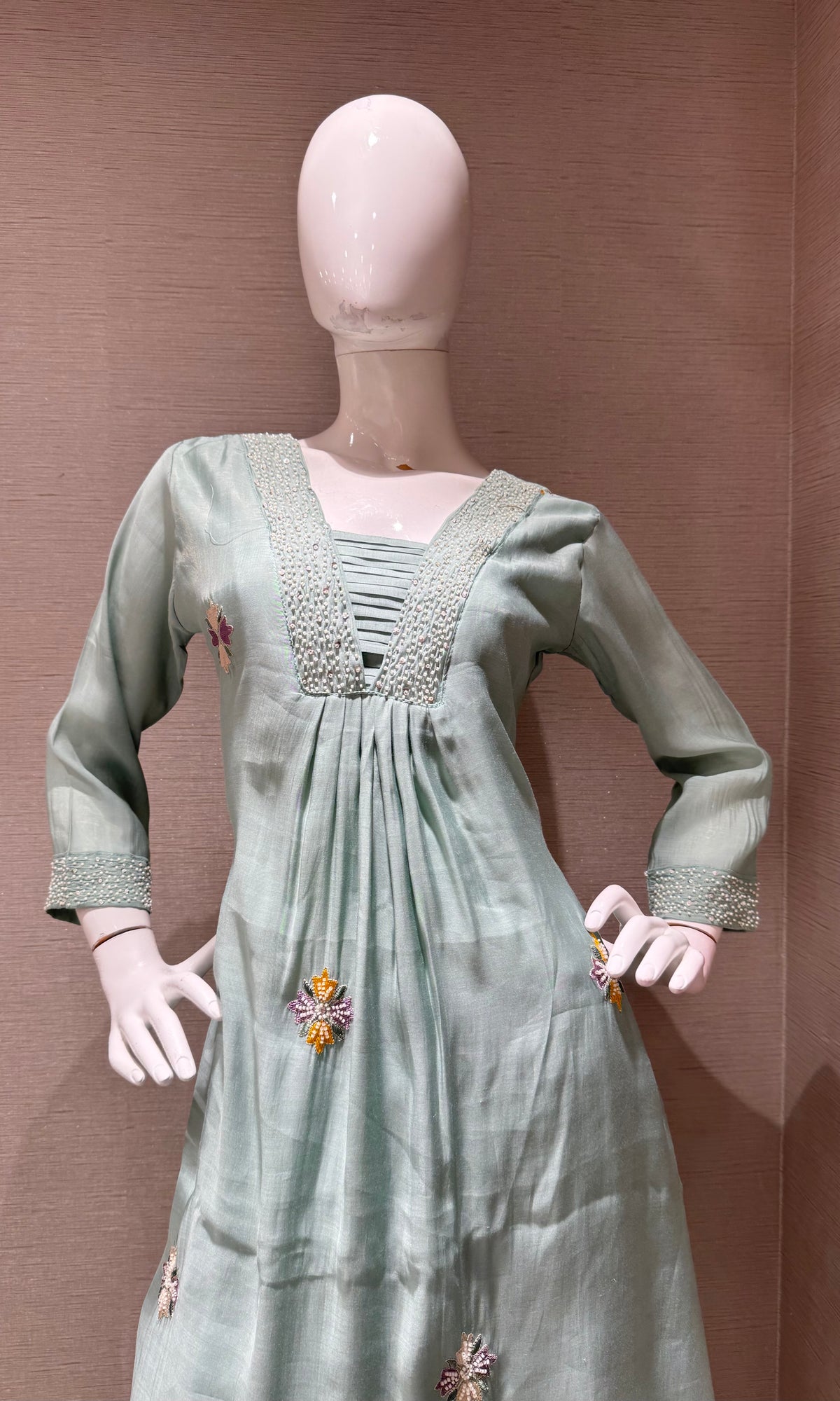 Light Blue Floral Embroidered Cotton Kurta Set with Dupatta