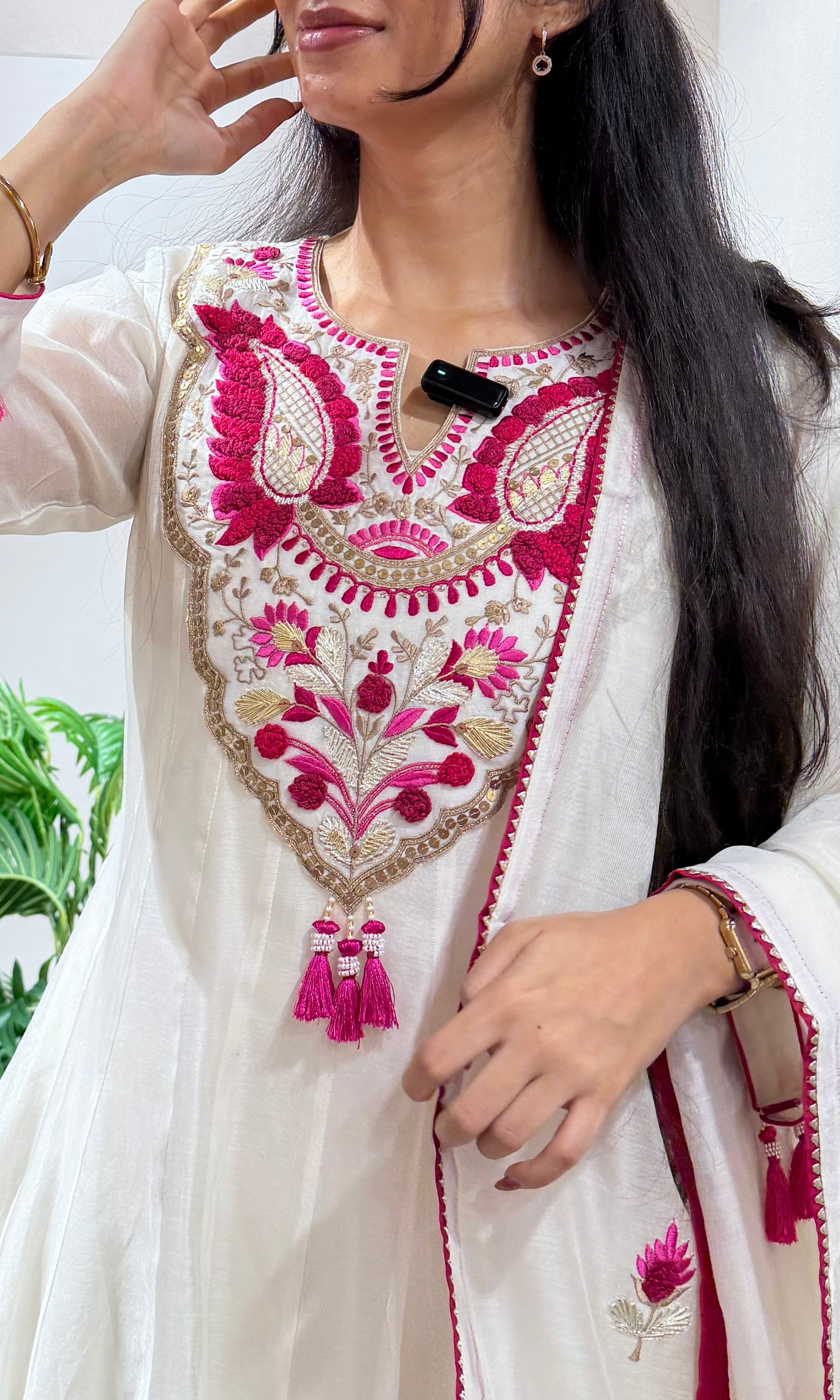 Half White Cotton Embroidery anarkali set