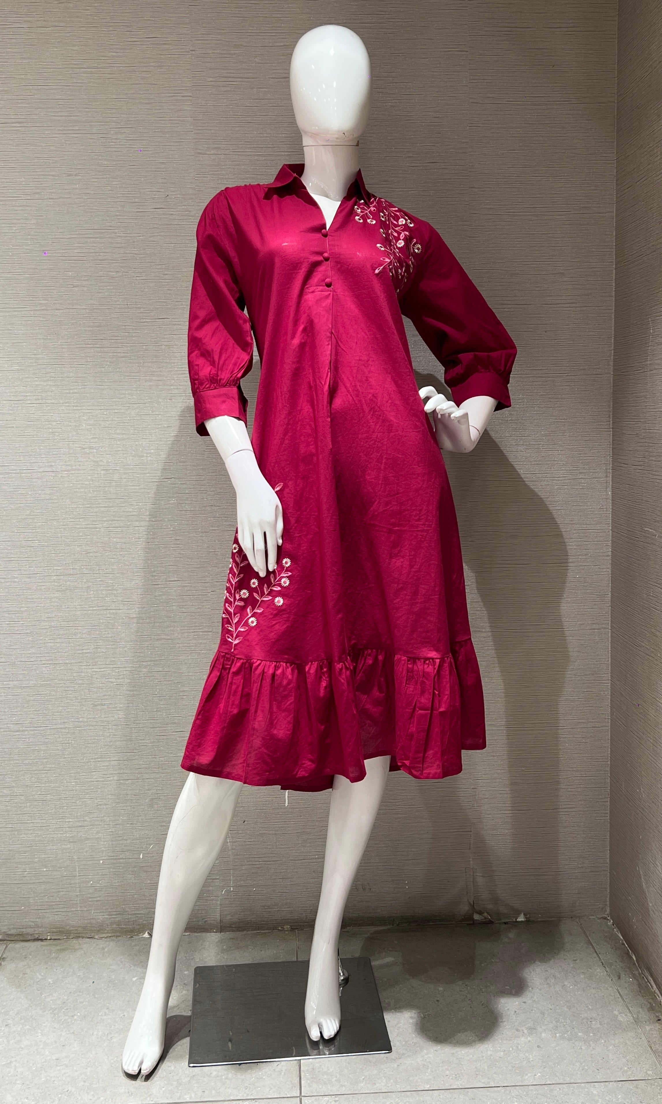 Pink FLORAL RUFFLE KURTI TOP