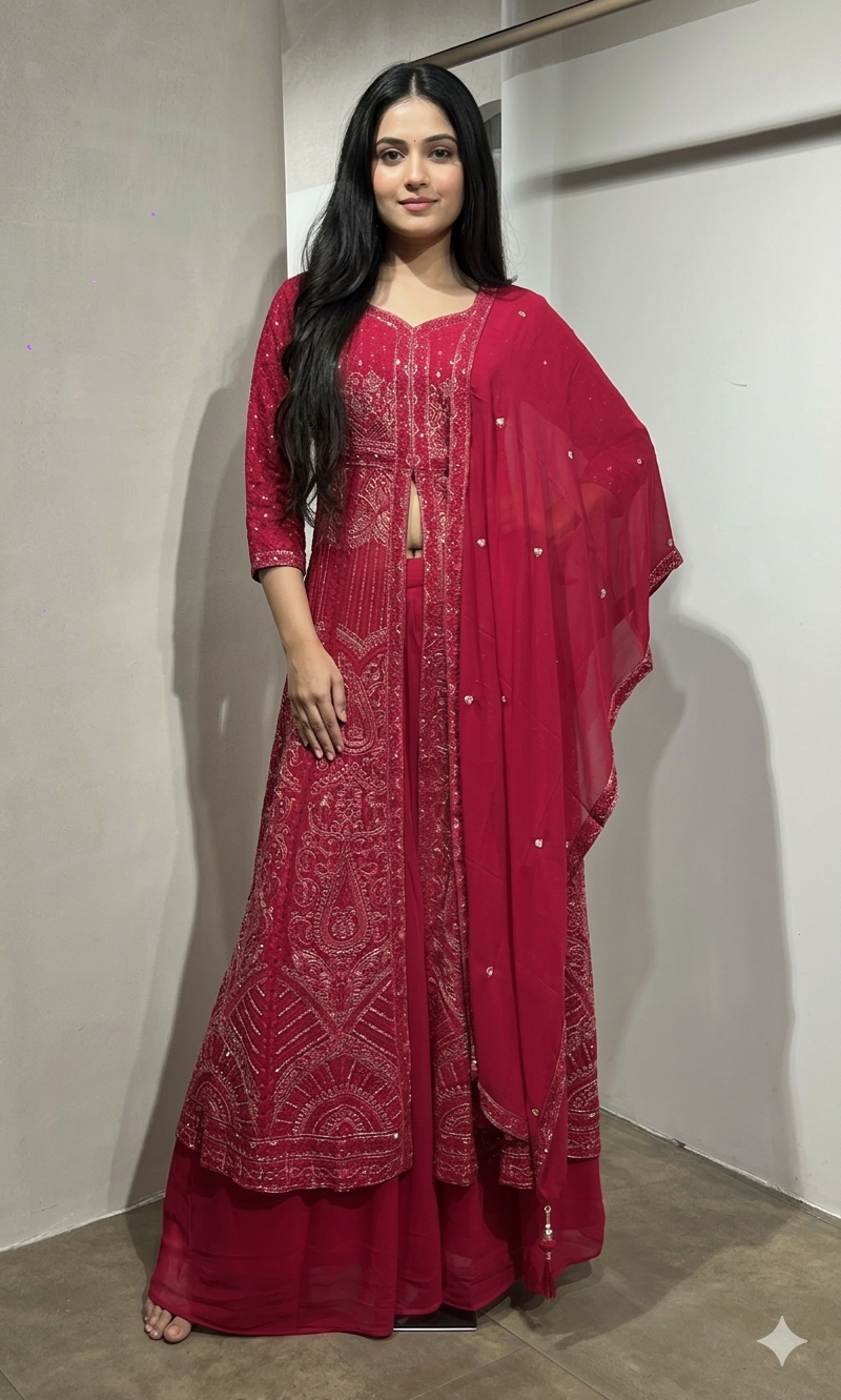 Pink FRONT SLIT ANARKALI WITH PALAZZO PANTS