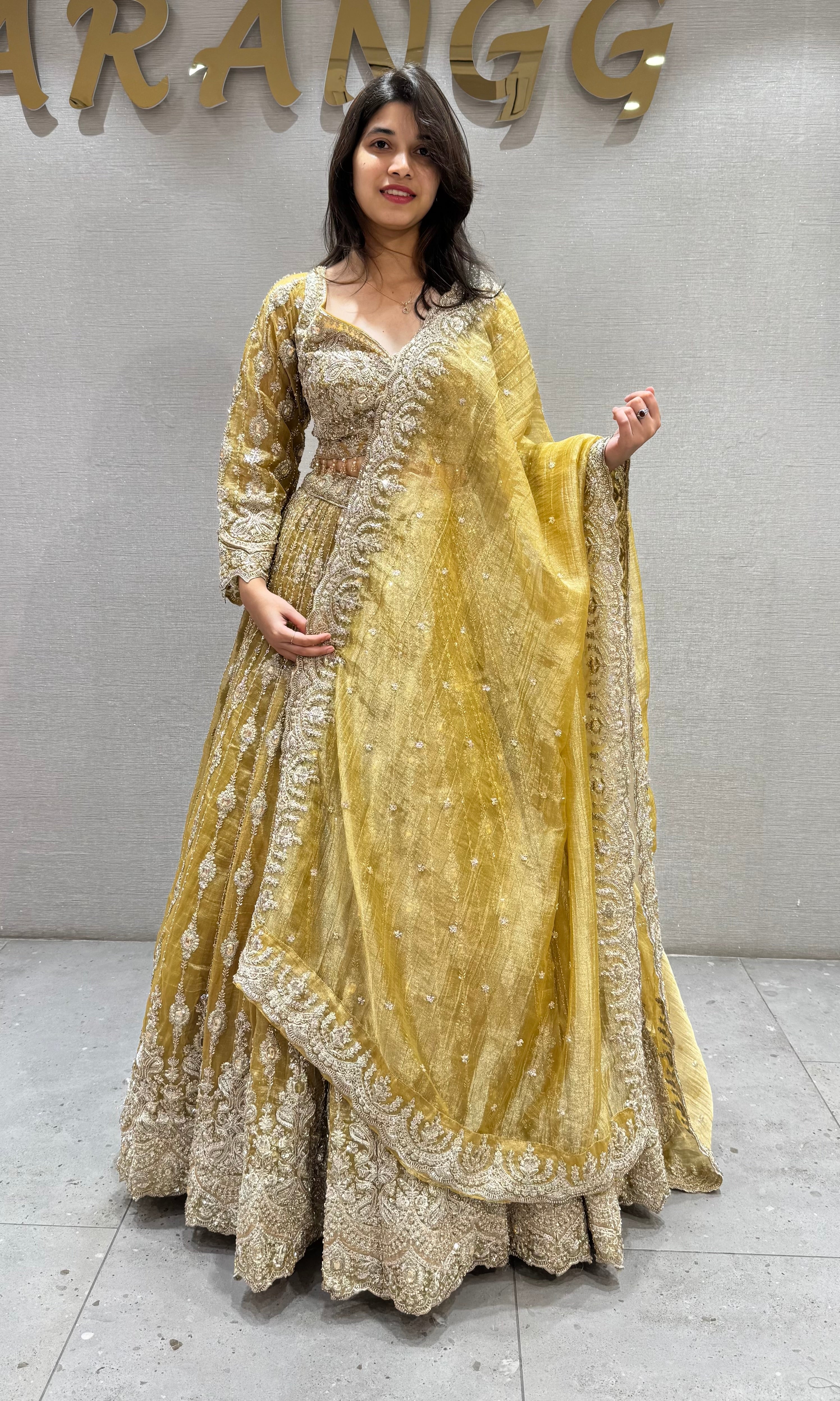 Sandel Yellow Georgette Lehenga set