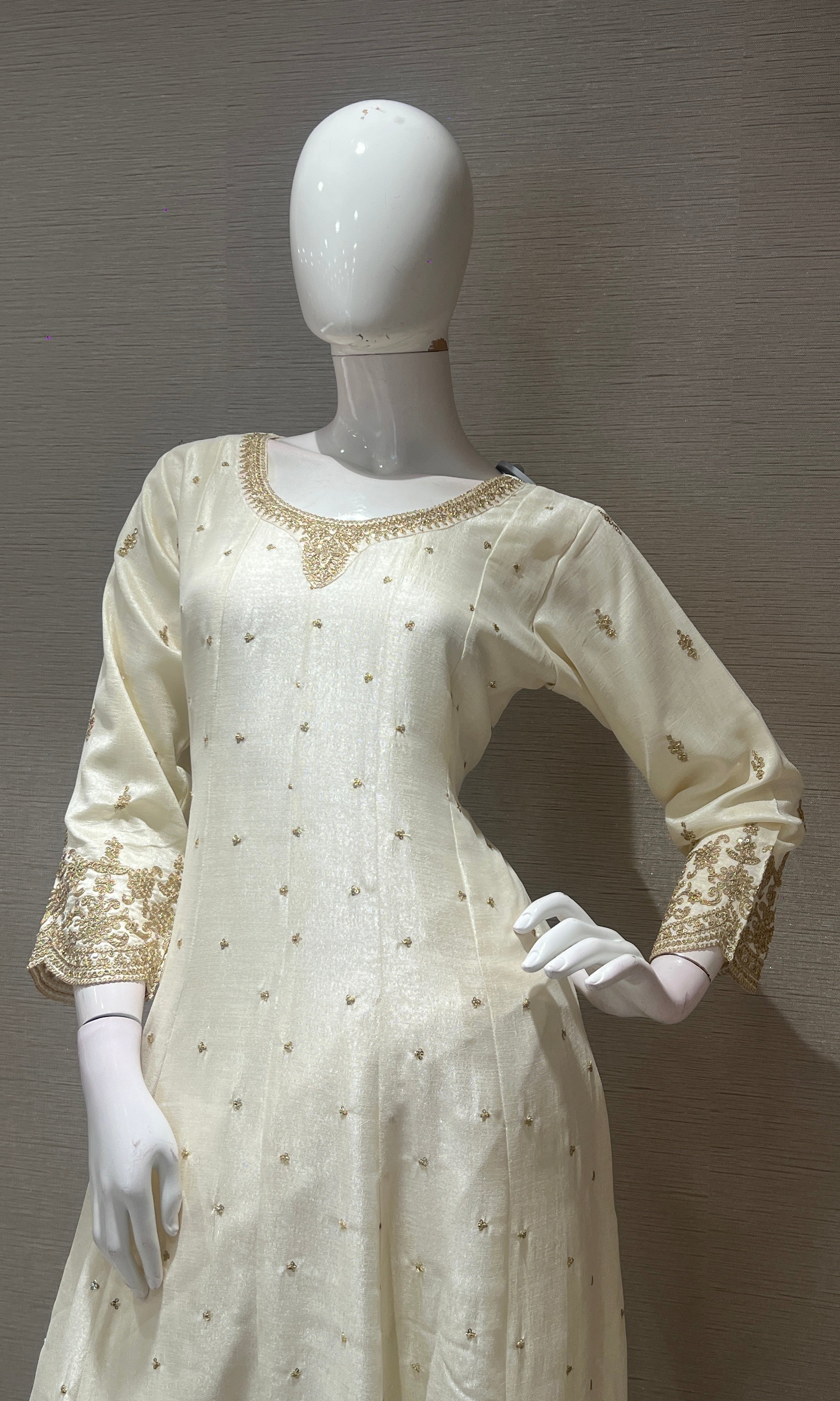 White GOLDEN EMBROIDERED Anarkali