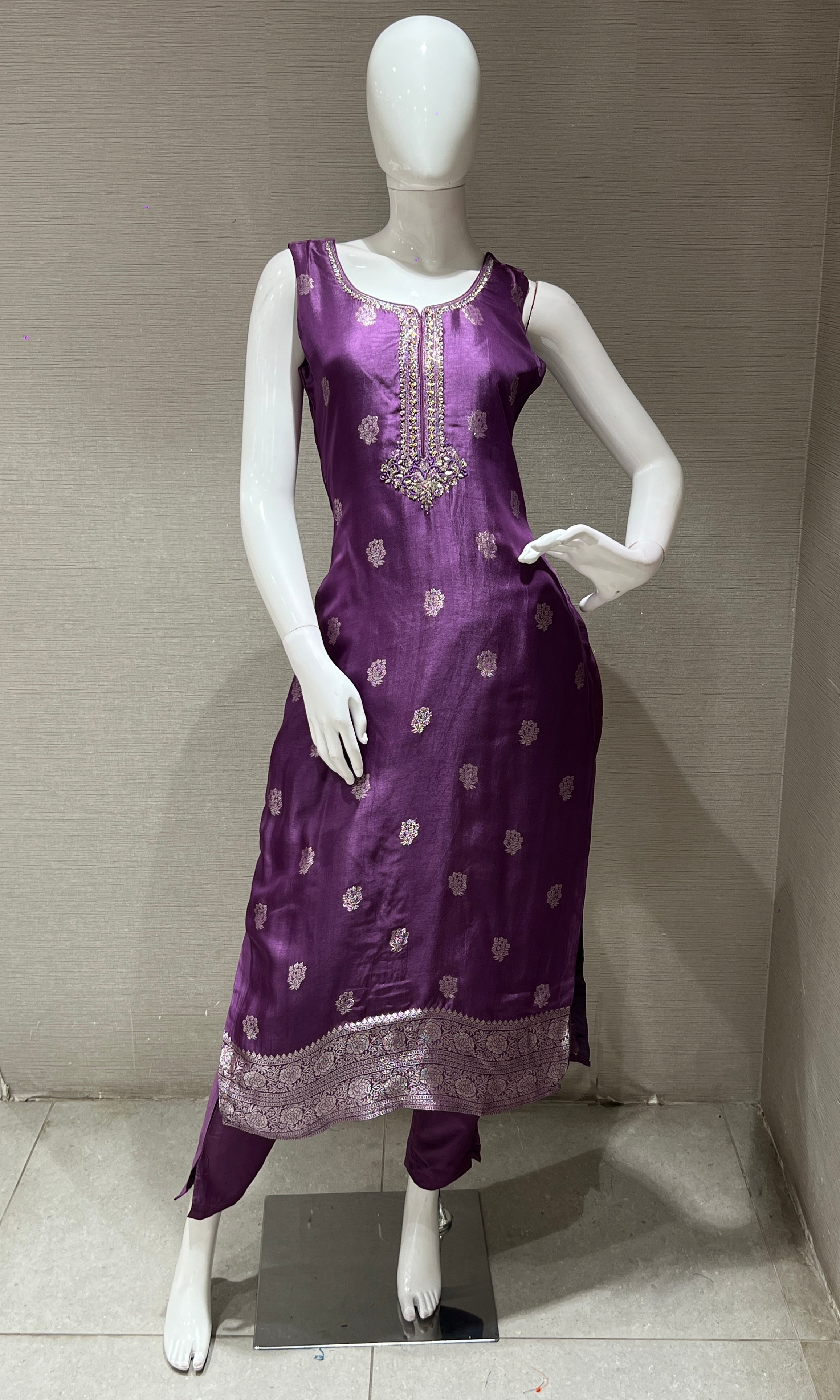 Purple Embroidered Kurta Set with Dupatta