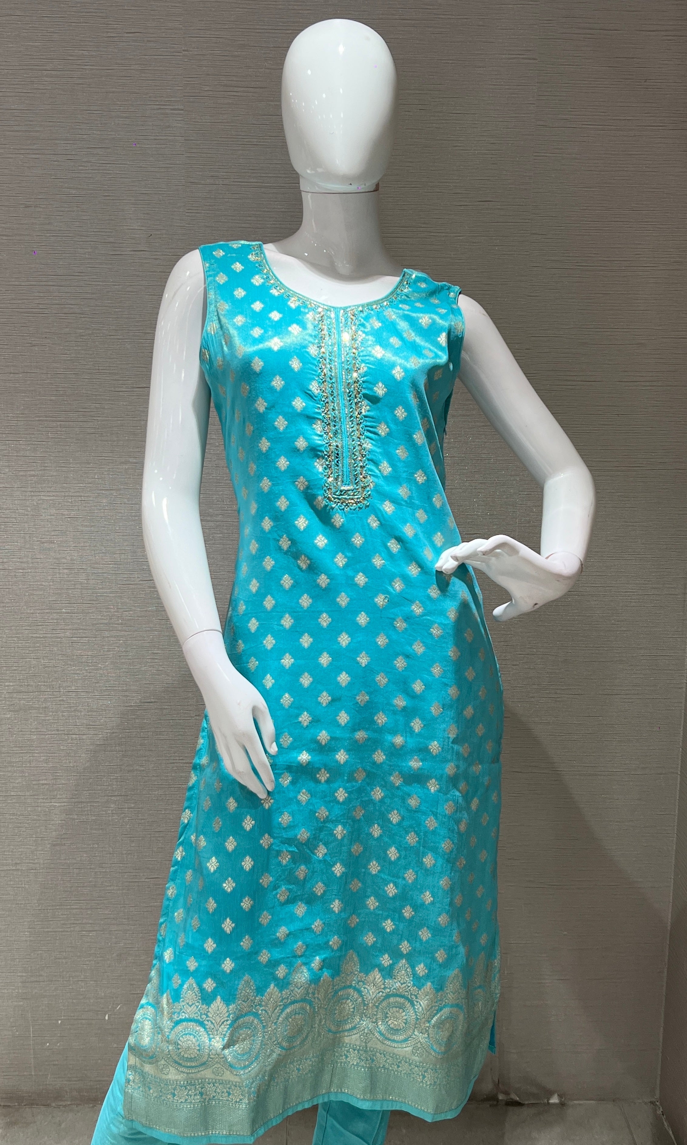 Sea Blue Banarasi EMBROIDERED Kurta Set