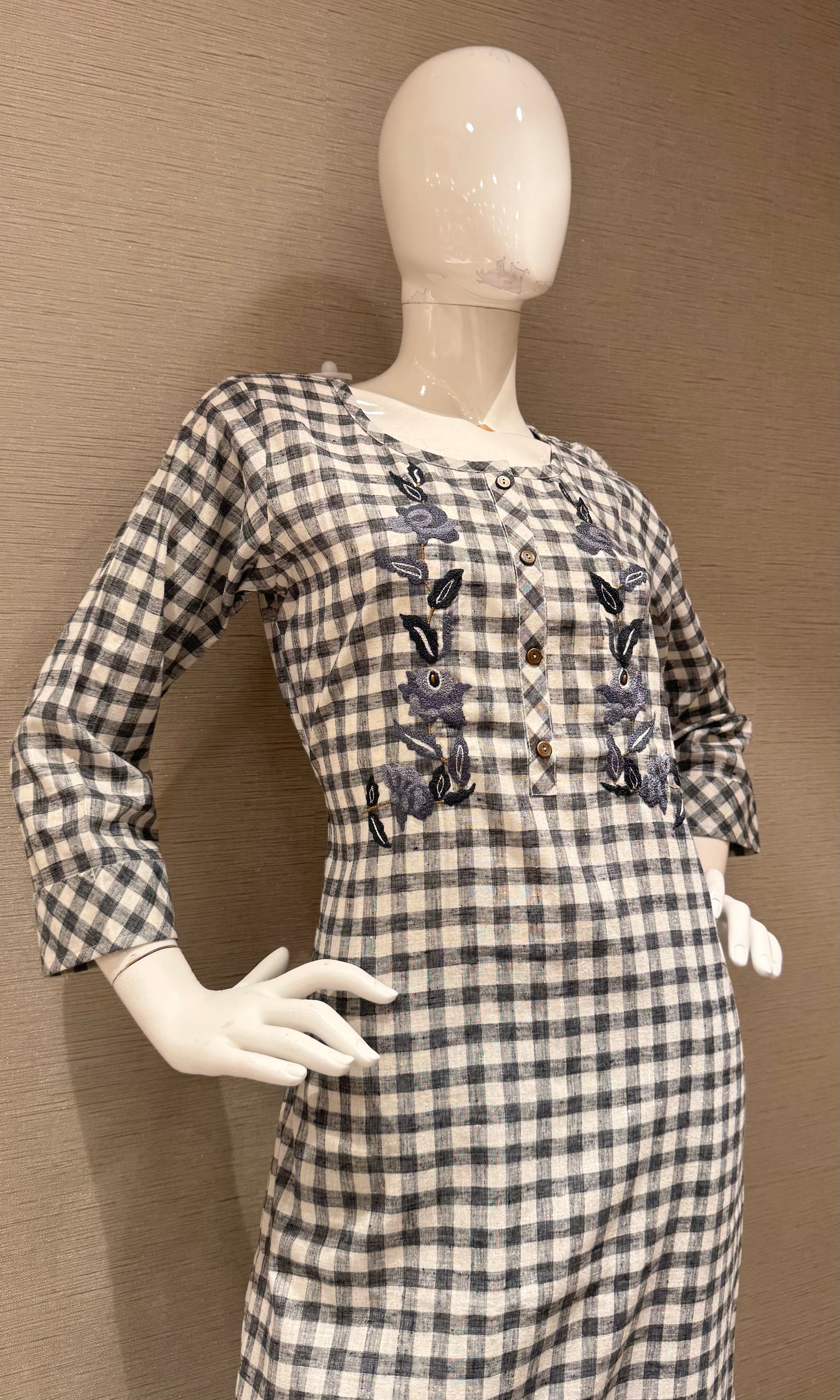 Grey and White Gingham Square Neck Tunic top bottom