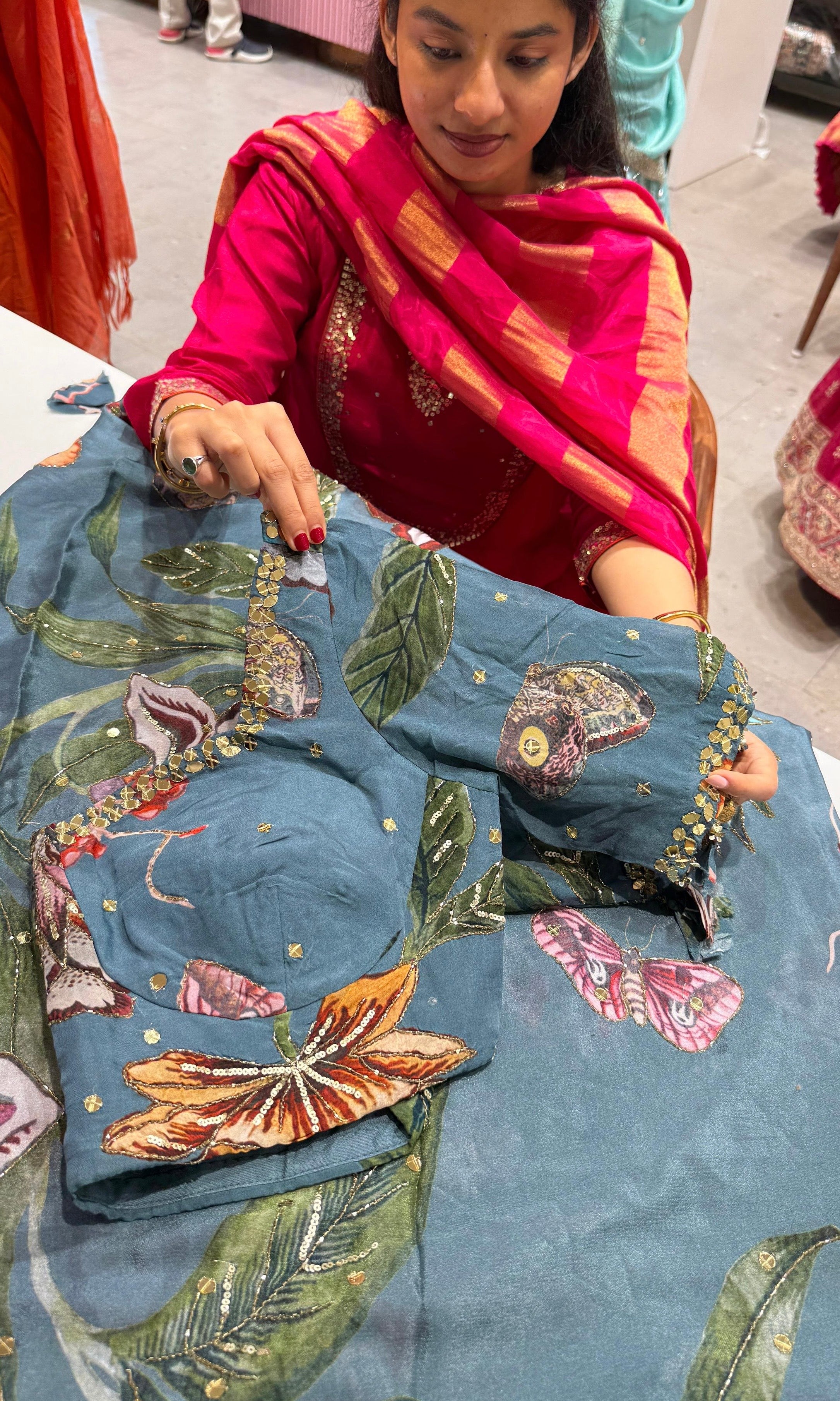Blue Floral Elegance Saree with ready blouse