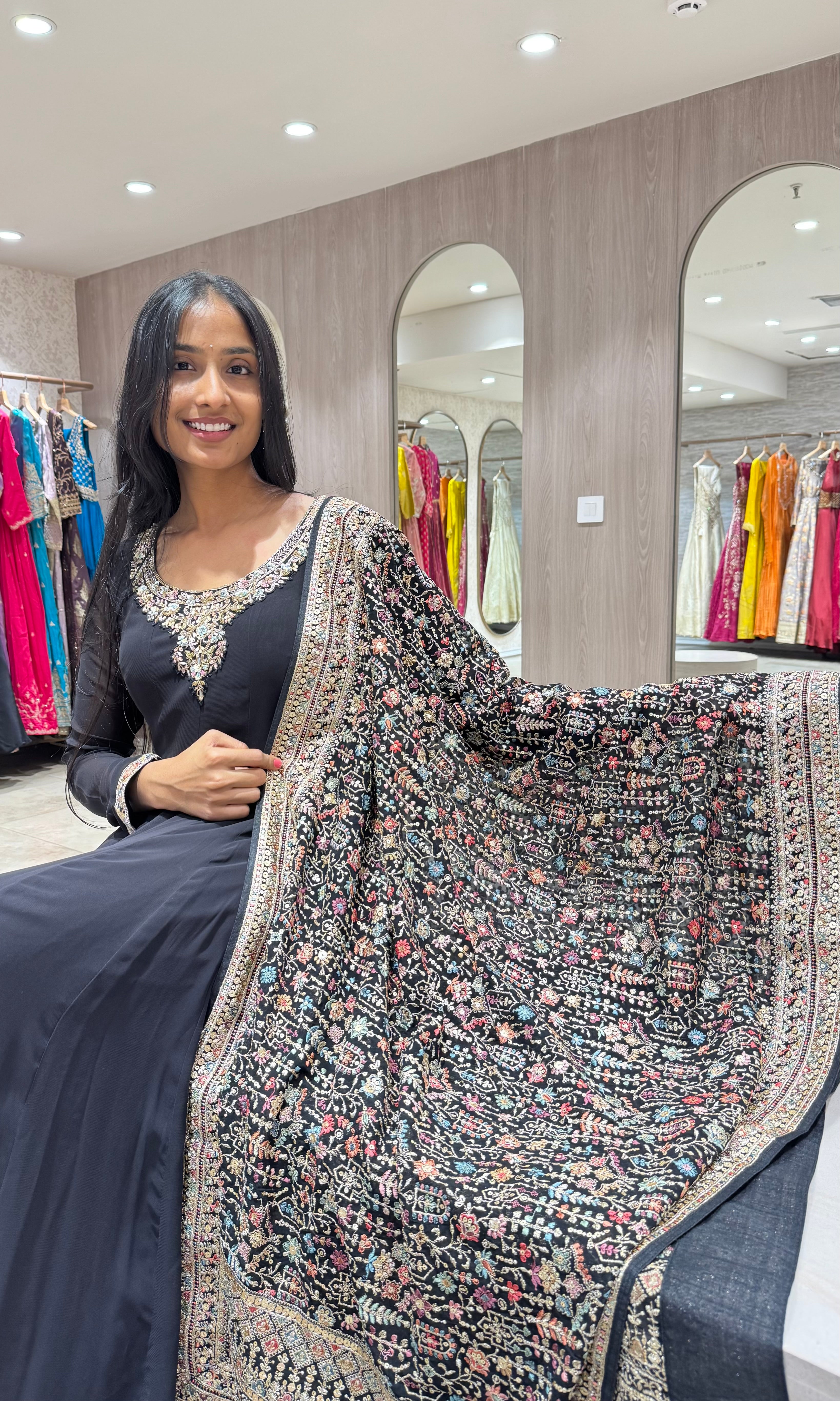 BLACK ETHNIC ANARKALI SET