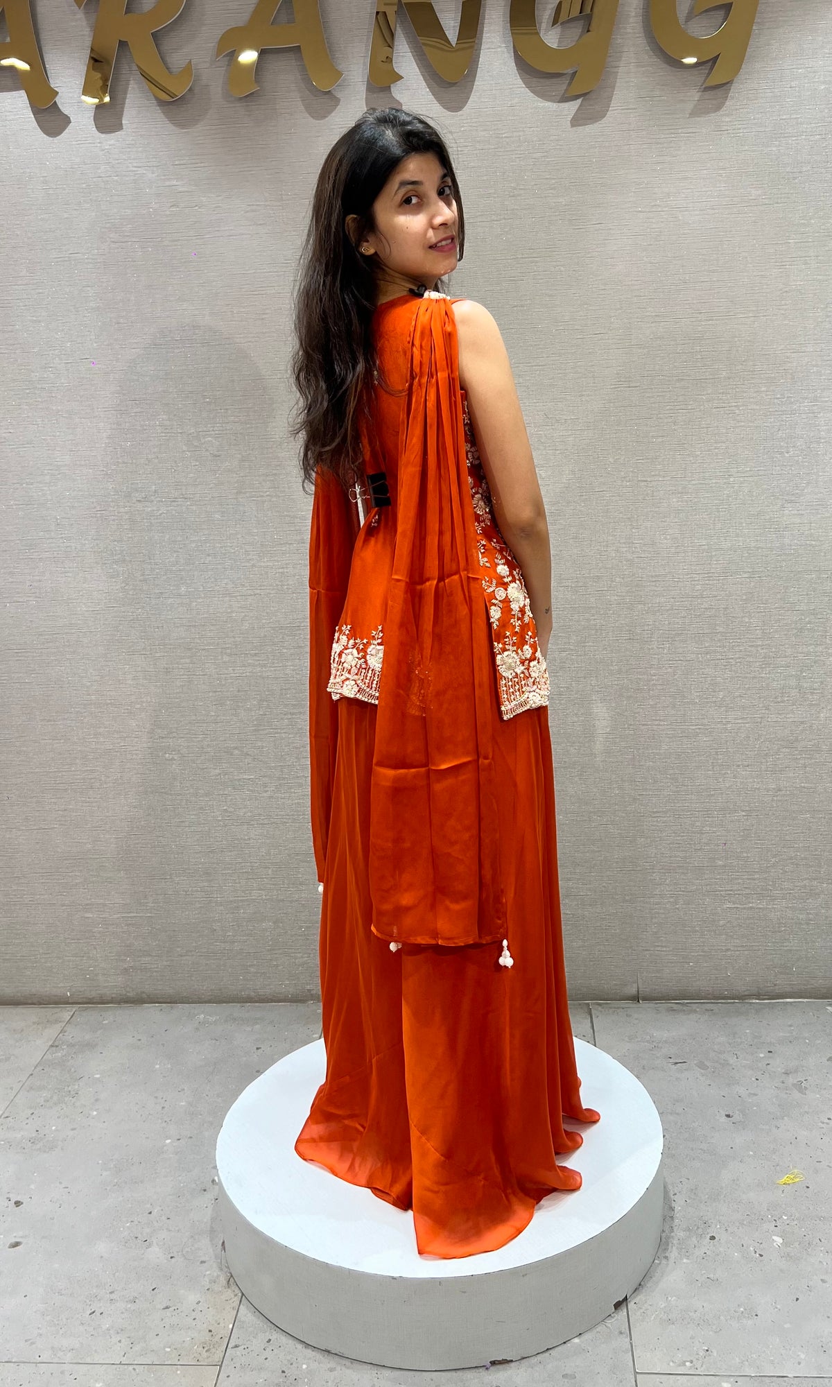 Orange Silk Floral Embroidered Palazzo Set