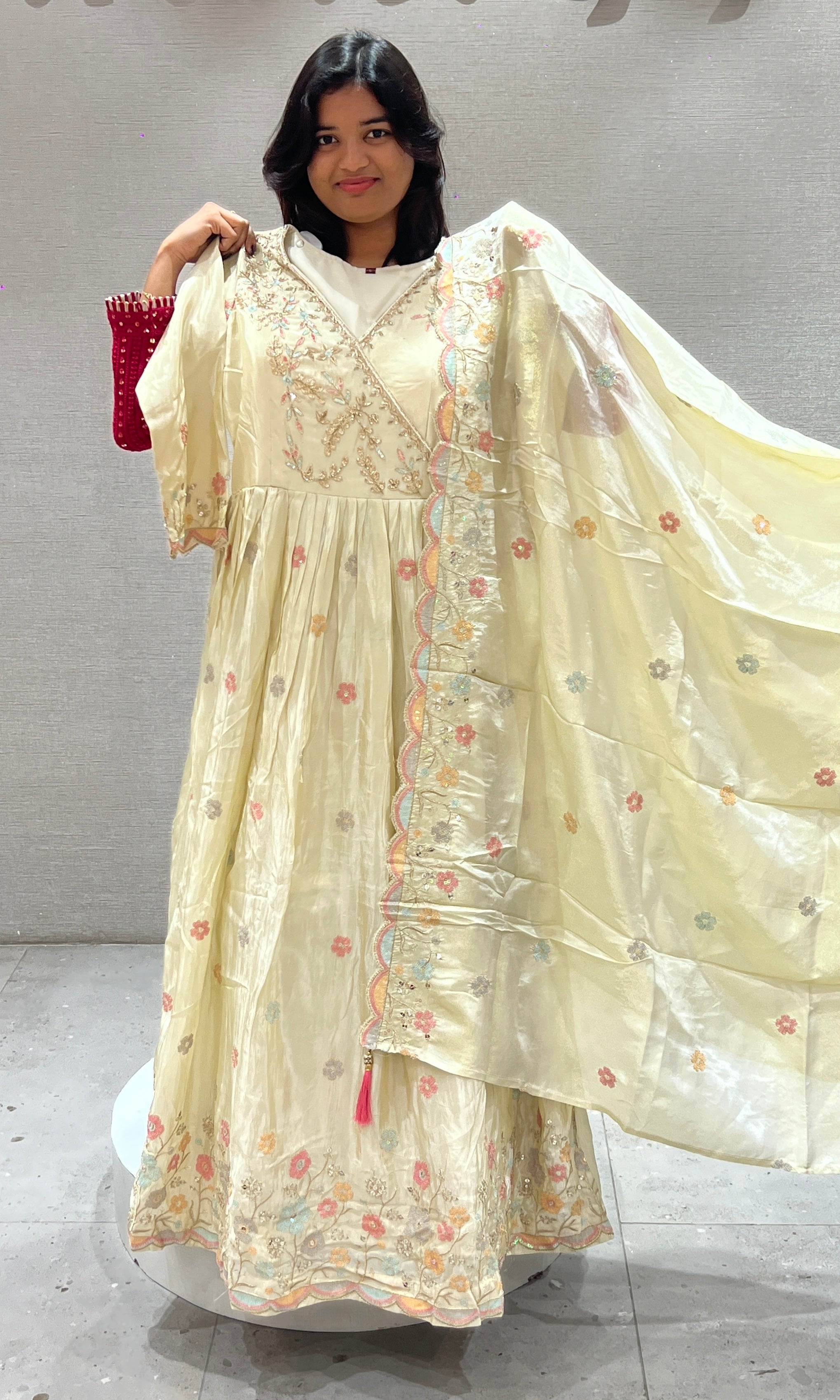 Cream long anarkali