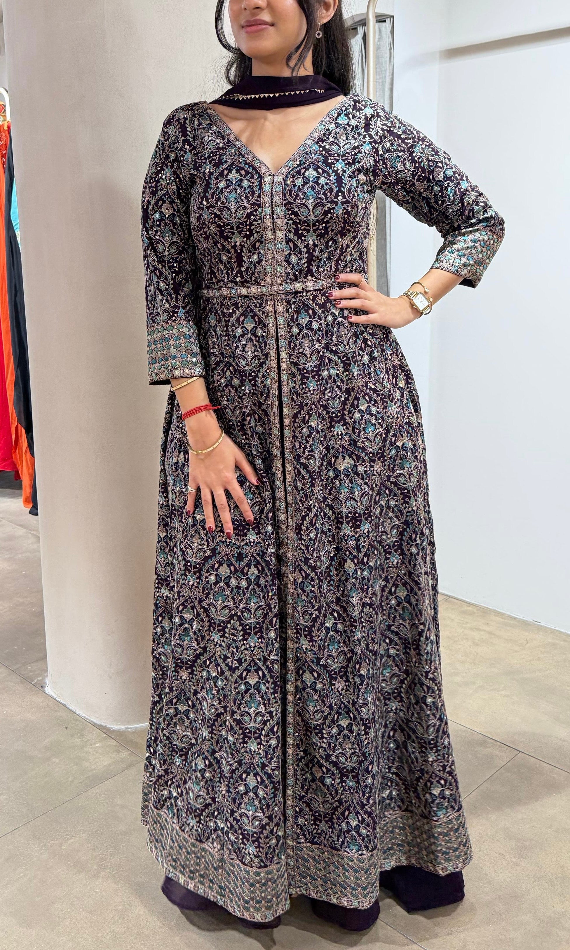 Purple FRONT SLIT ANARKALI PALAZZO PANTS