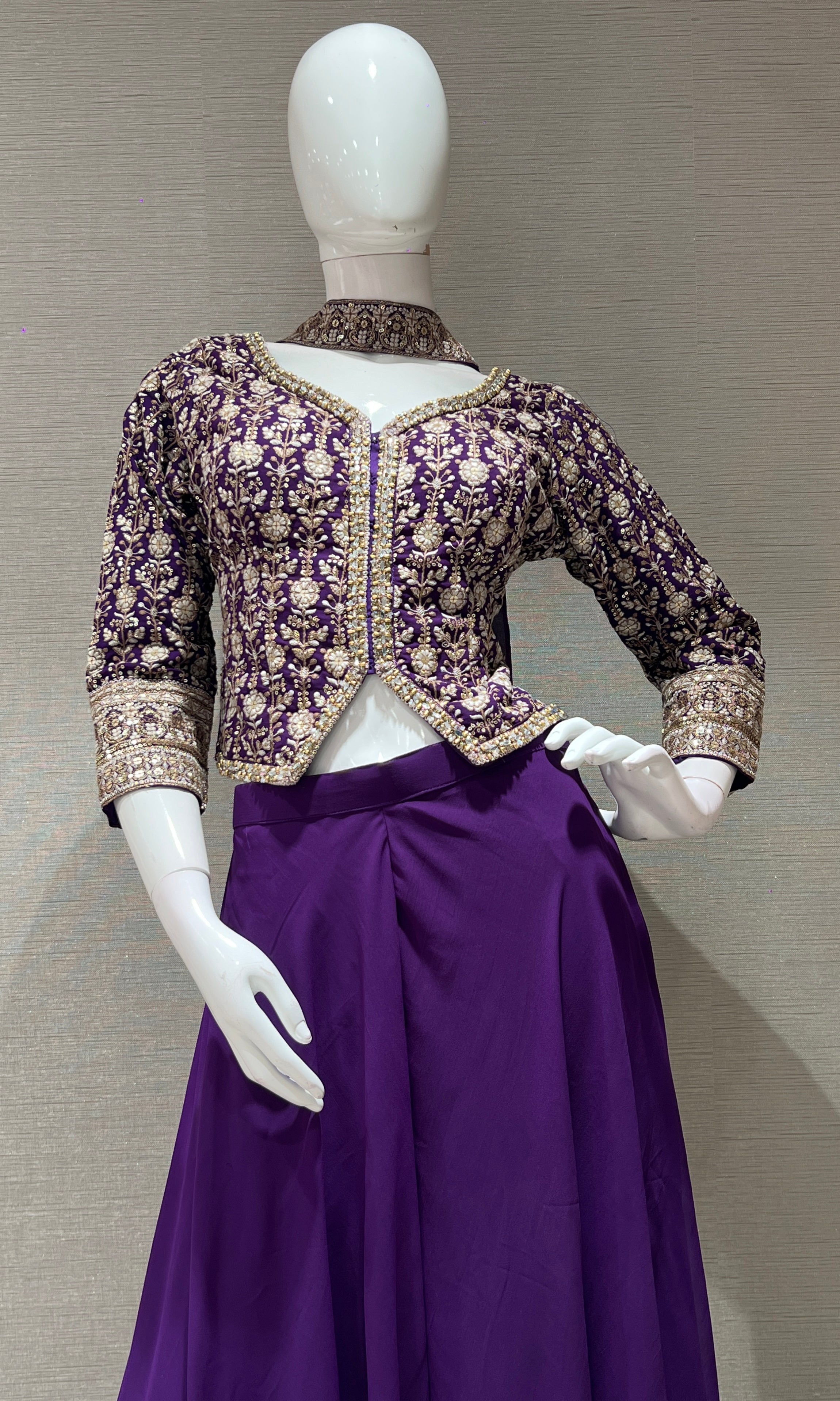 purple embroidered jacket PALAZOO SET