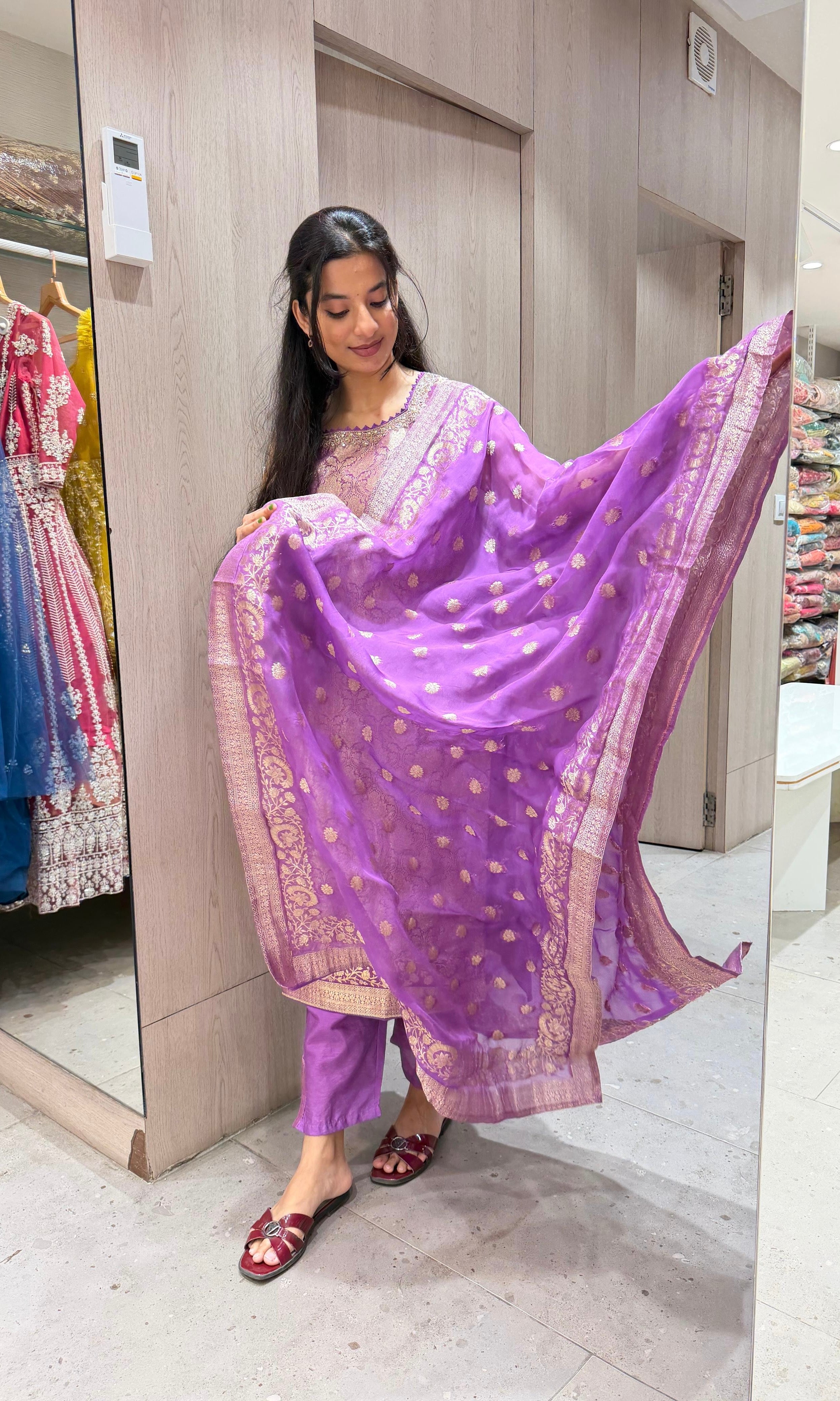 PURPLE Banarasi Golden KURTA SET
