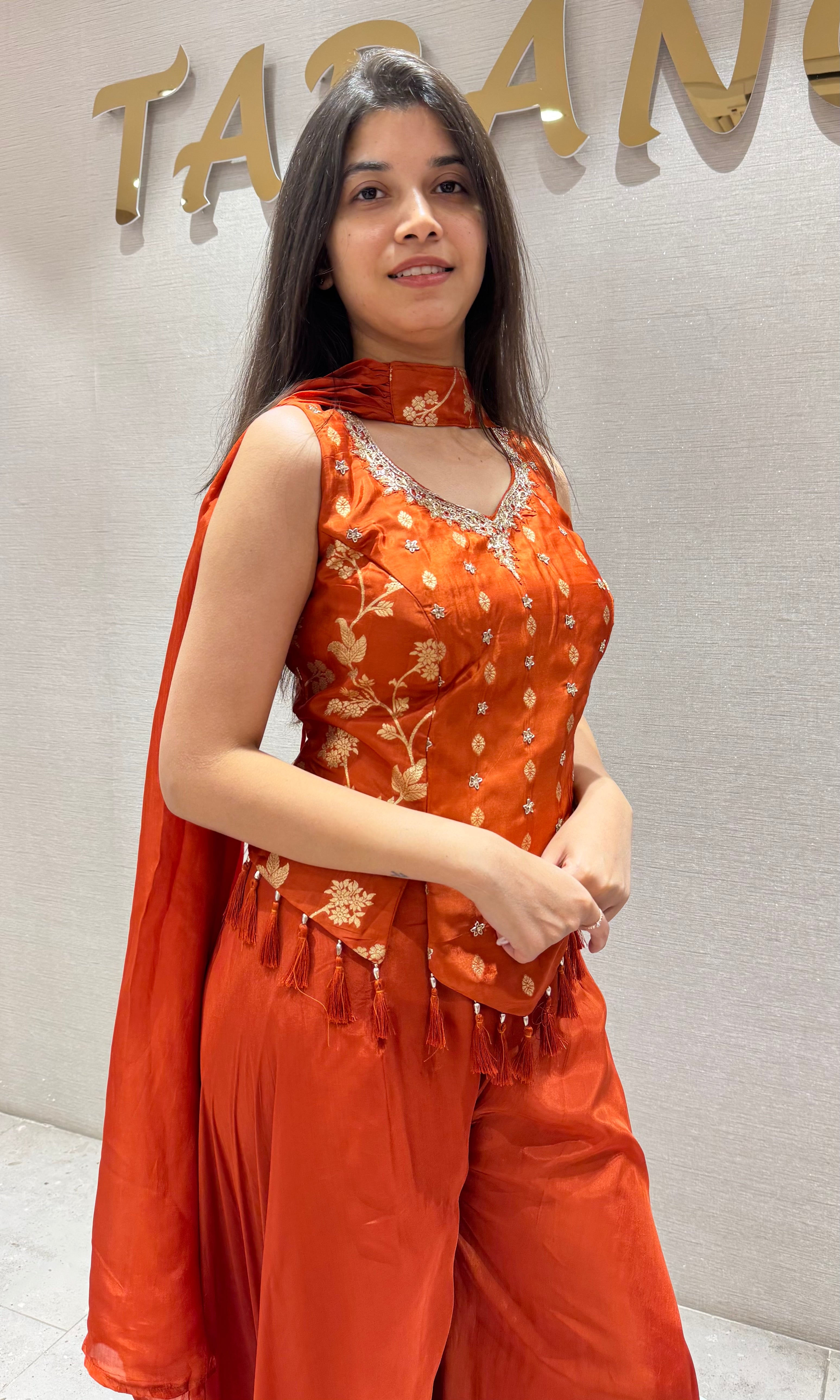 Rust Orange Peplum Palazzo set