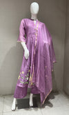 Purple FLORAL MUL CHANDERI KURTA SET
