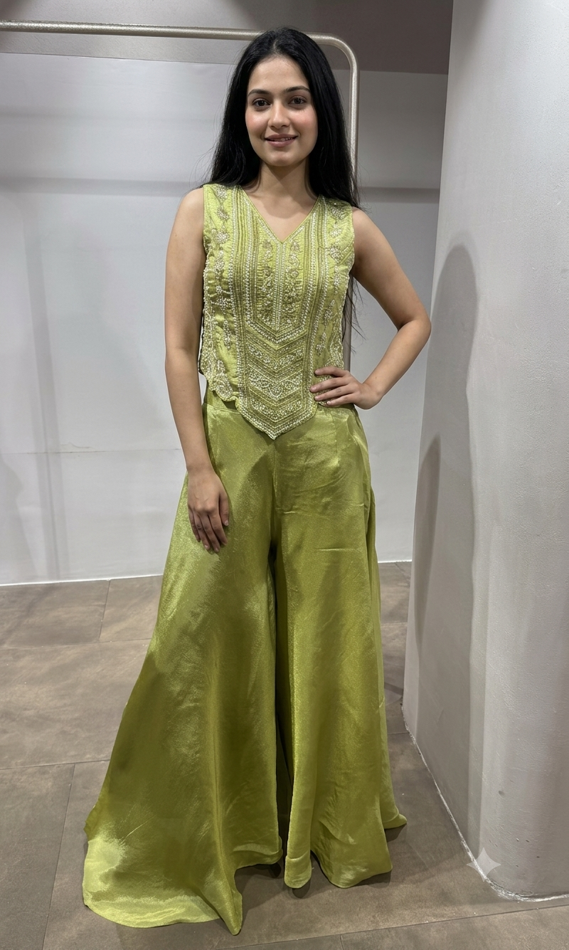 green georgette palazzo set