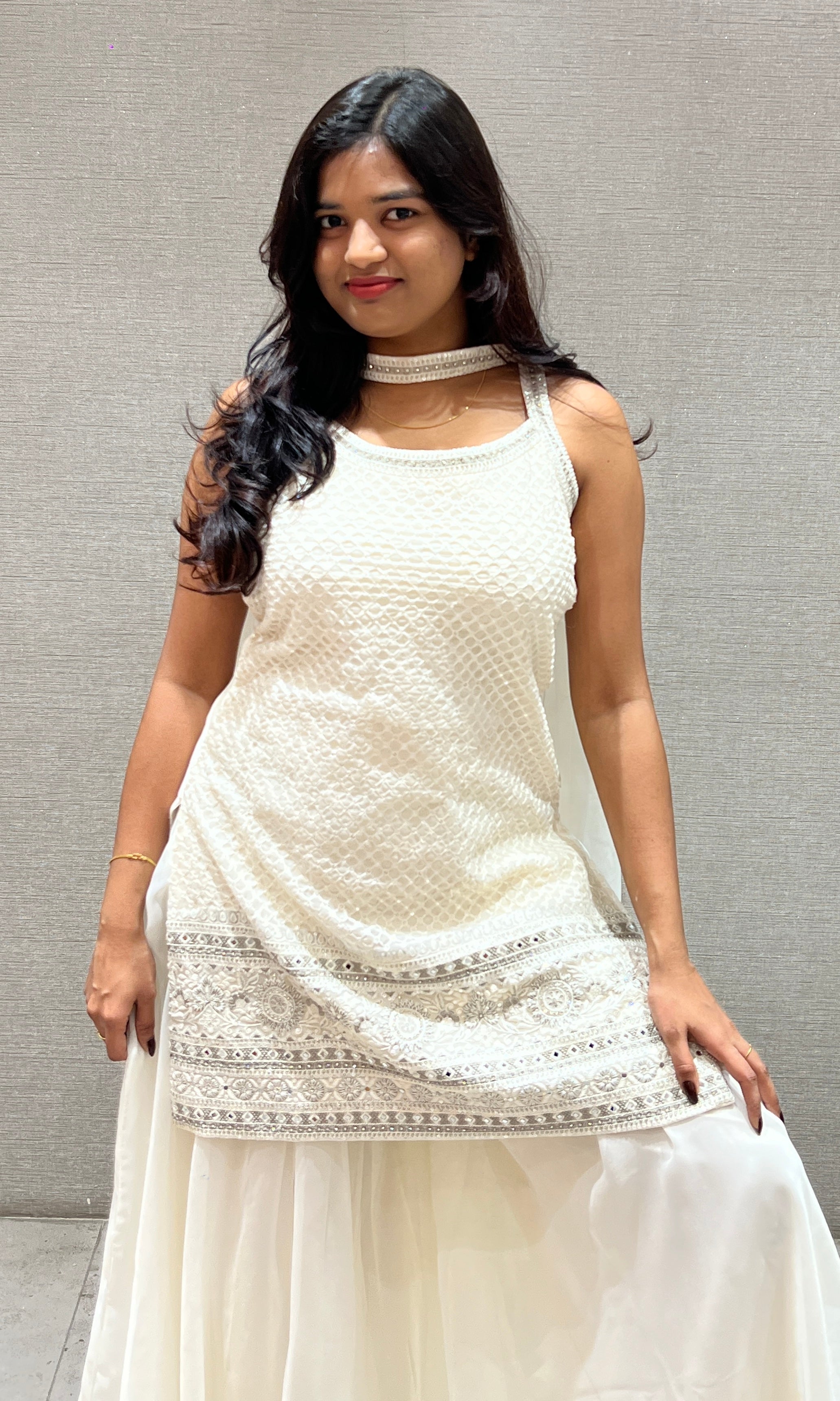 Ivory Cream Embellished Sharara set