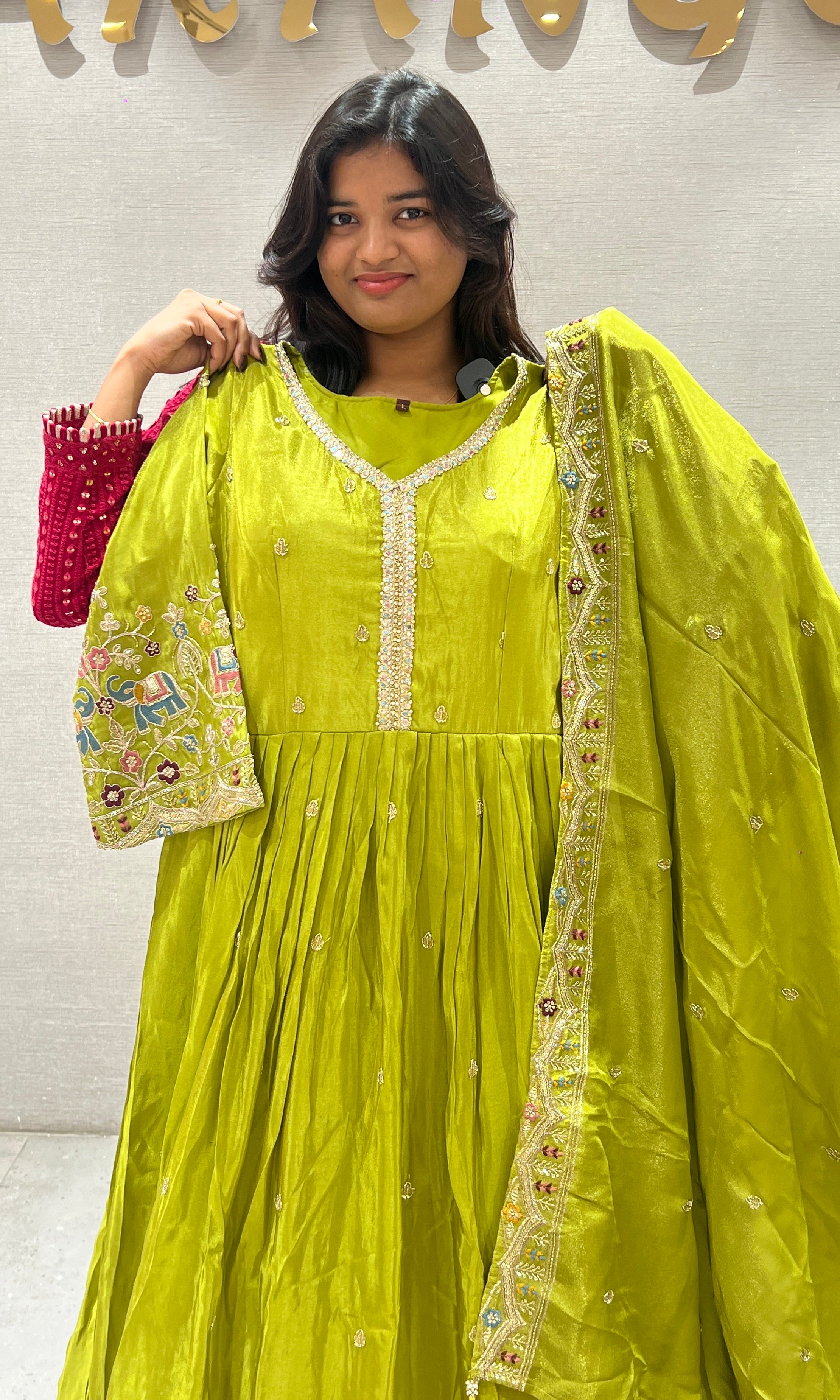 Green long anarkali
