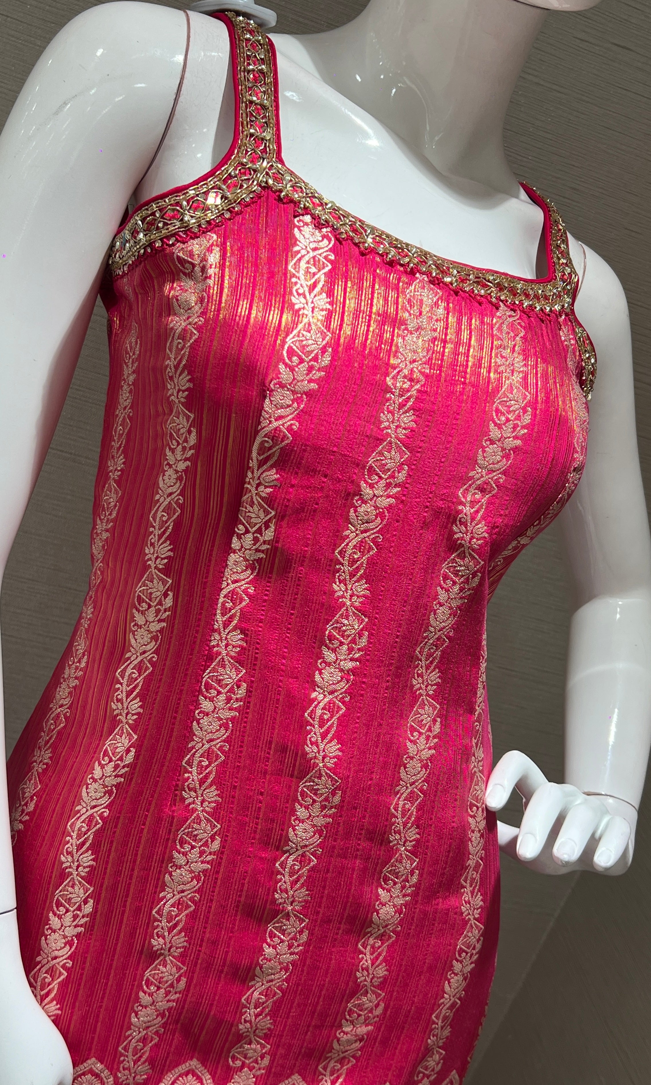 Rani pink with gold Embroidered Sharara Set