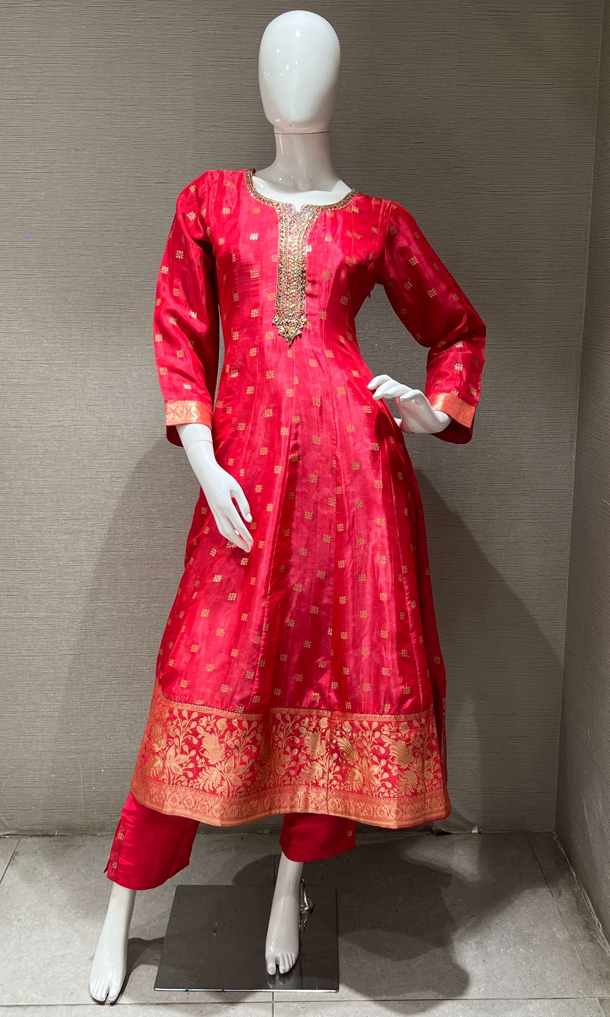 Rani Pink Anarkali with Floral Dupatta