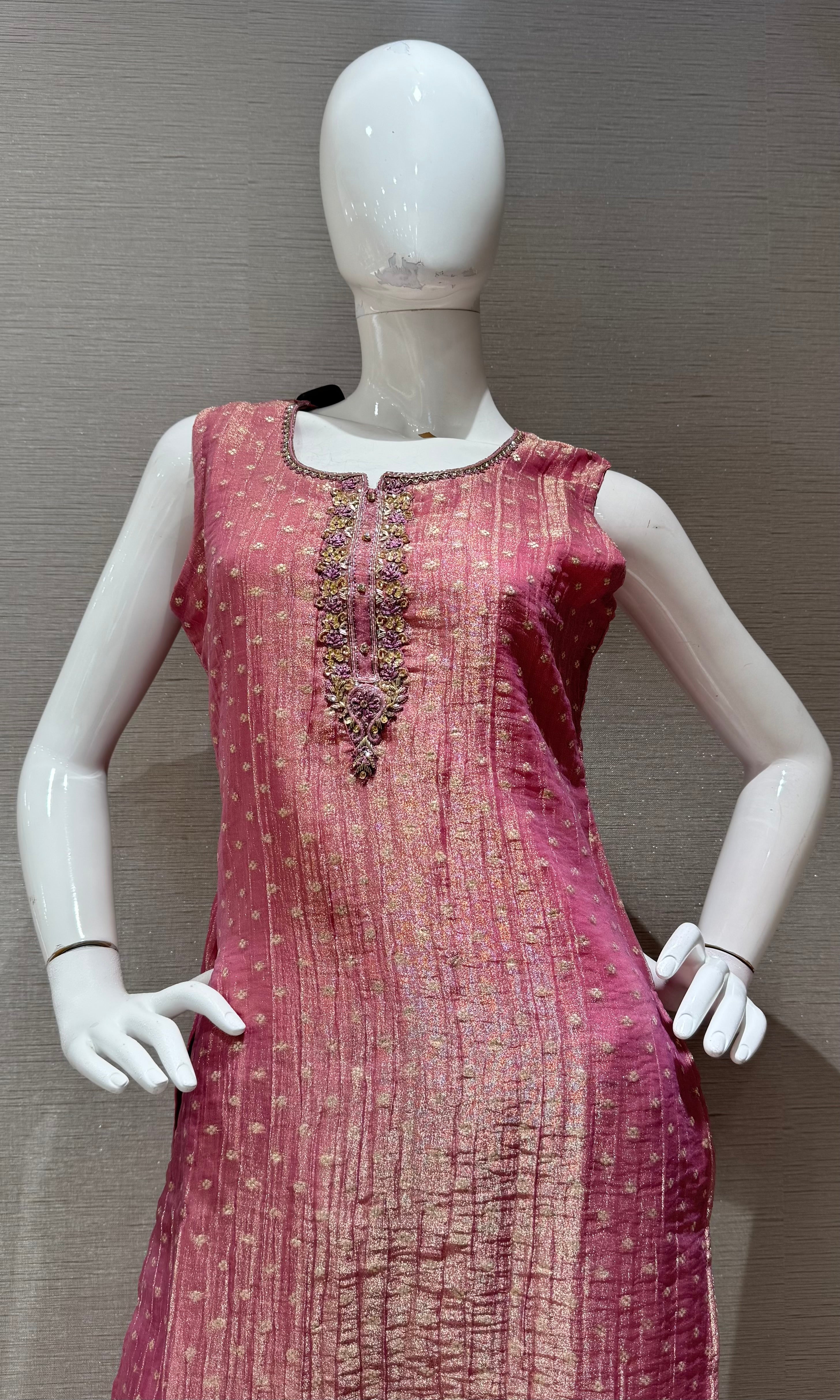 Light pink Shimmer Golden ethnic kurta set