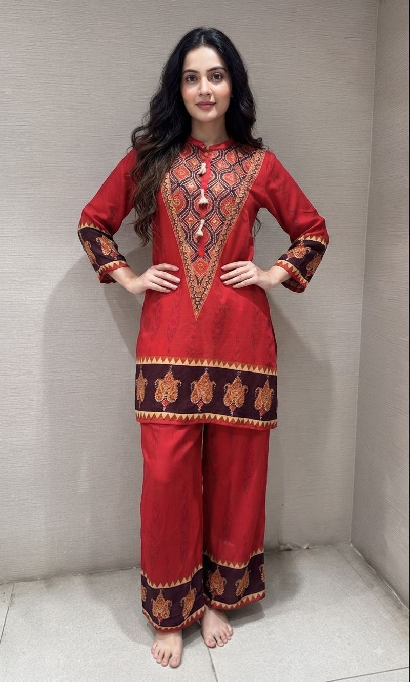 RED Intricate Bordered cord set