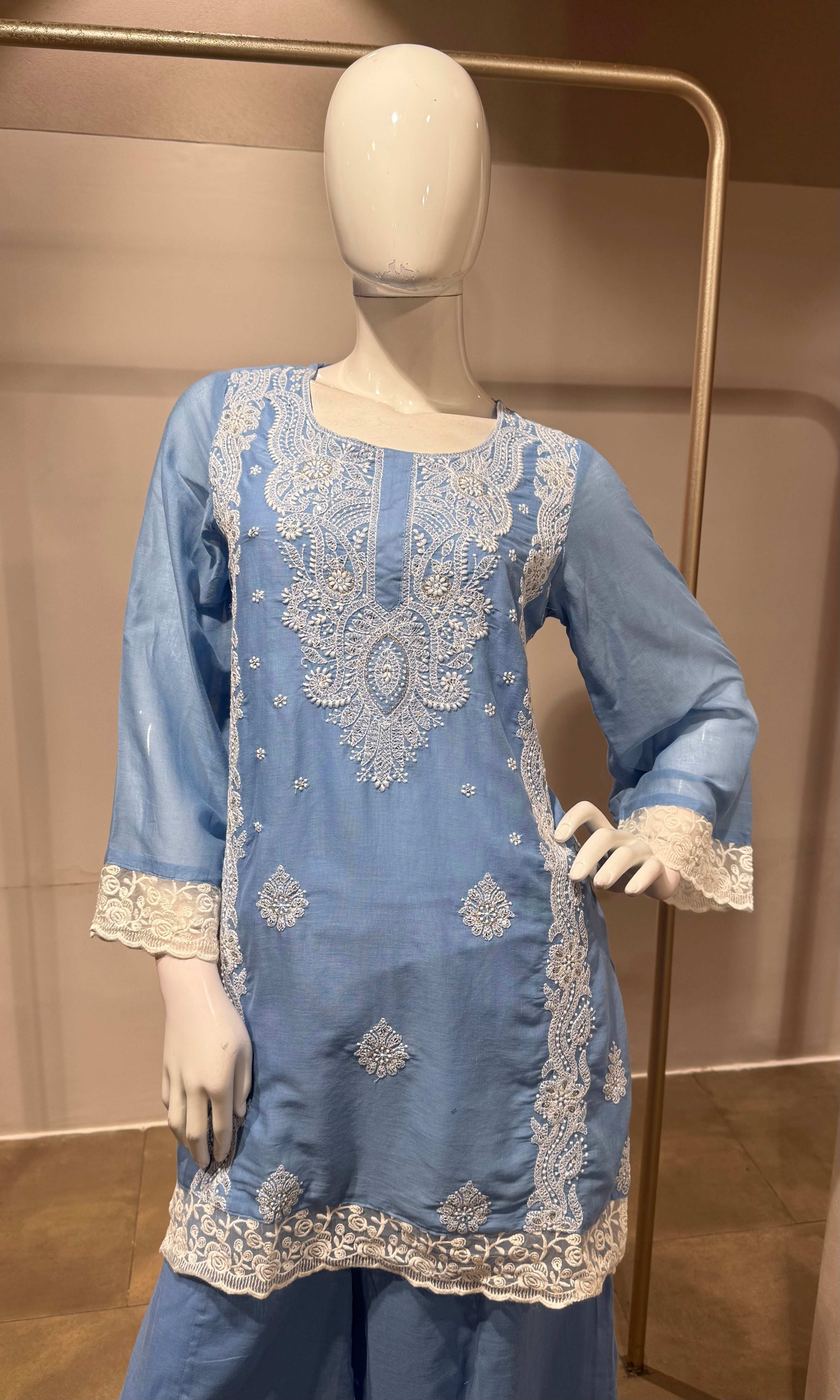 Blue Embroidered sharara set