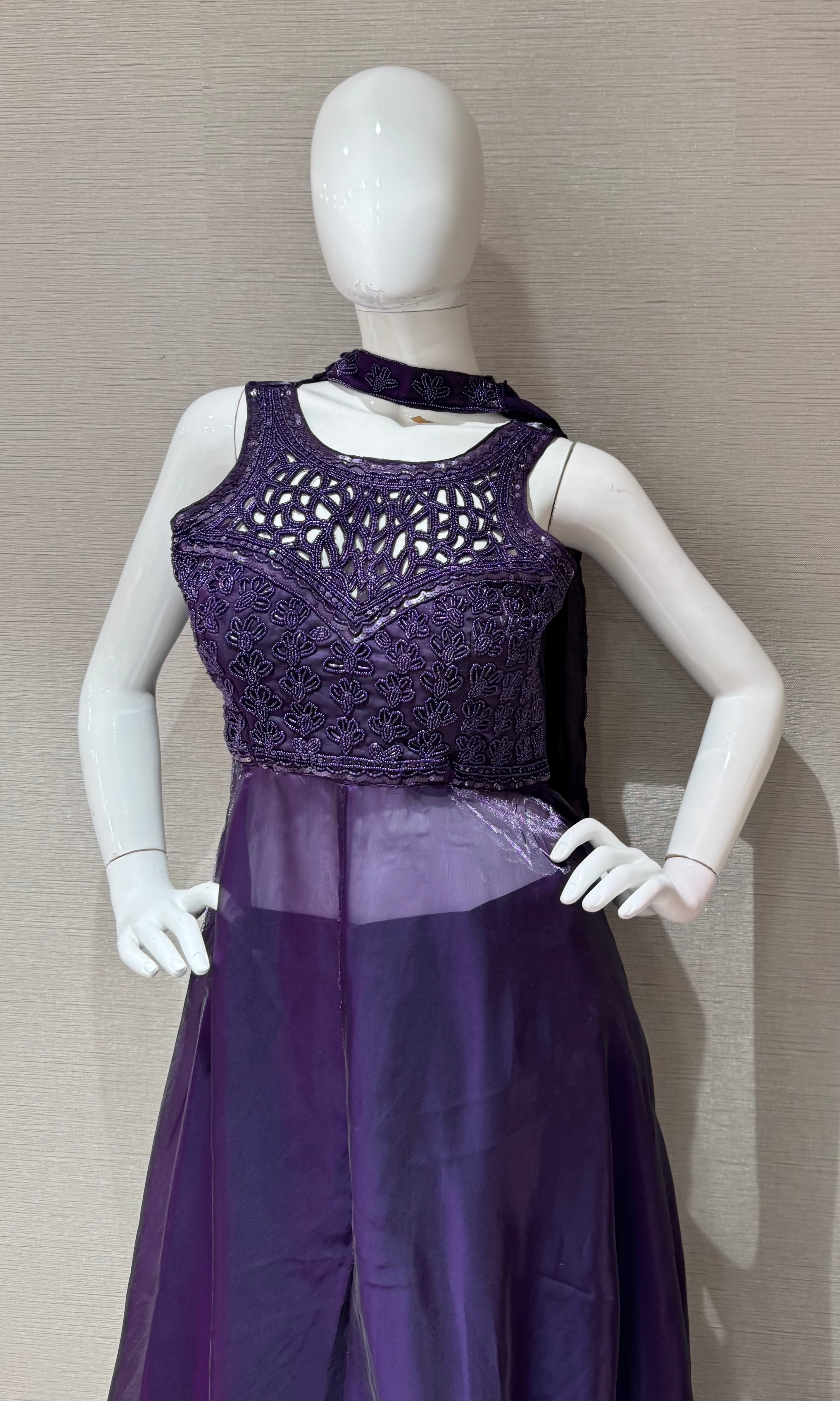 Purple Shimmer anarkali with palazzo pants