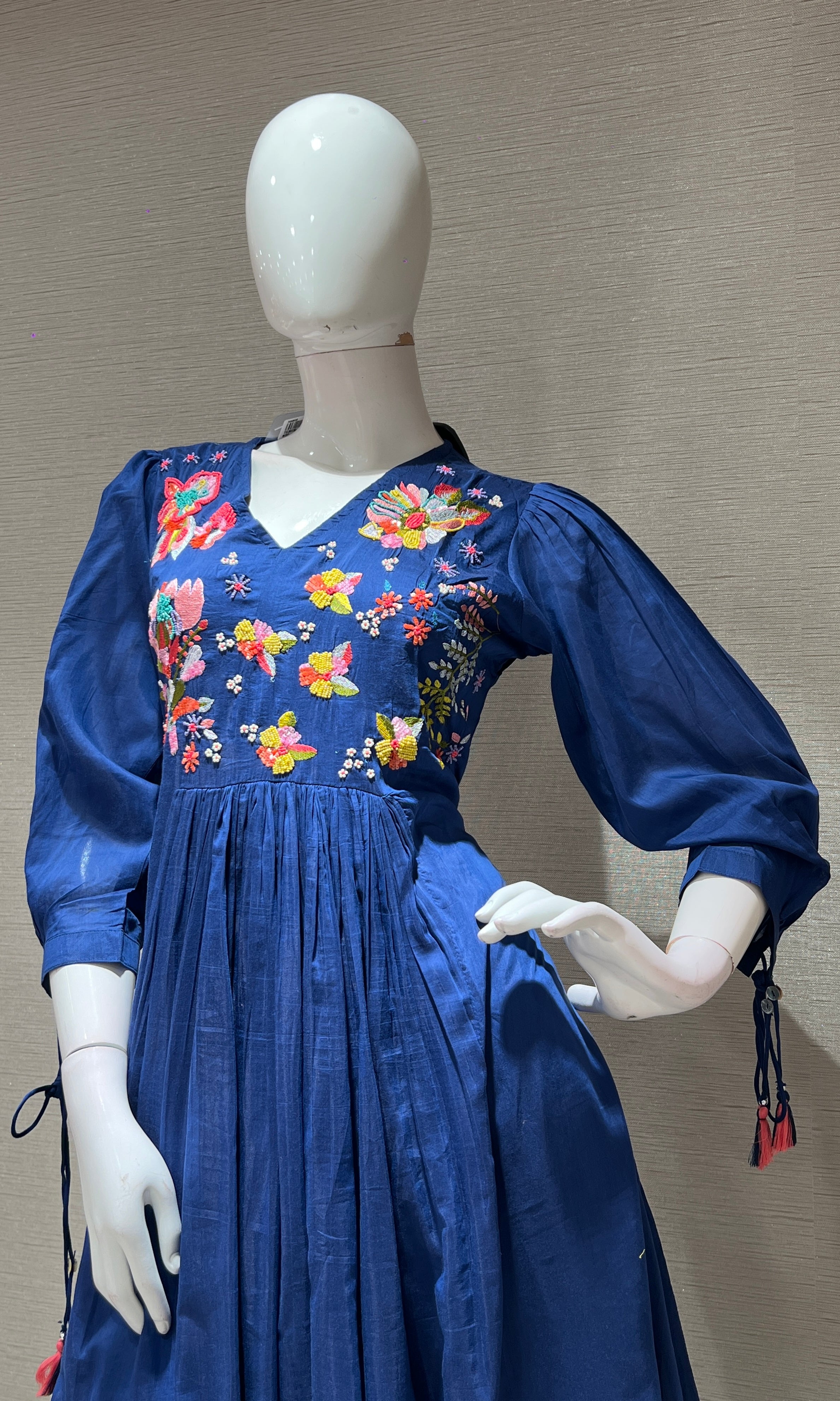 Navy blue FLORAL MUL CHANDERI kurta set