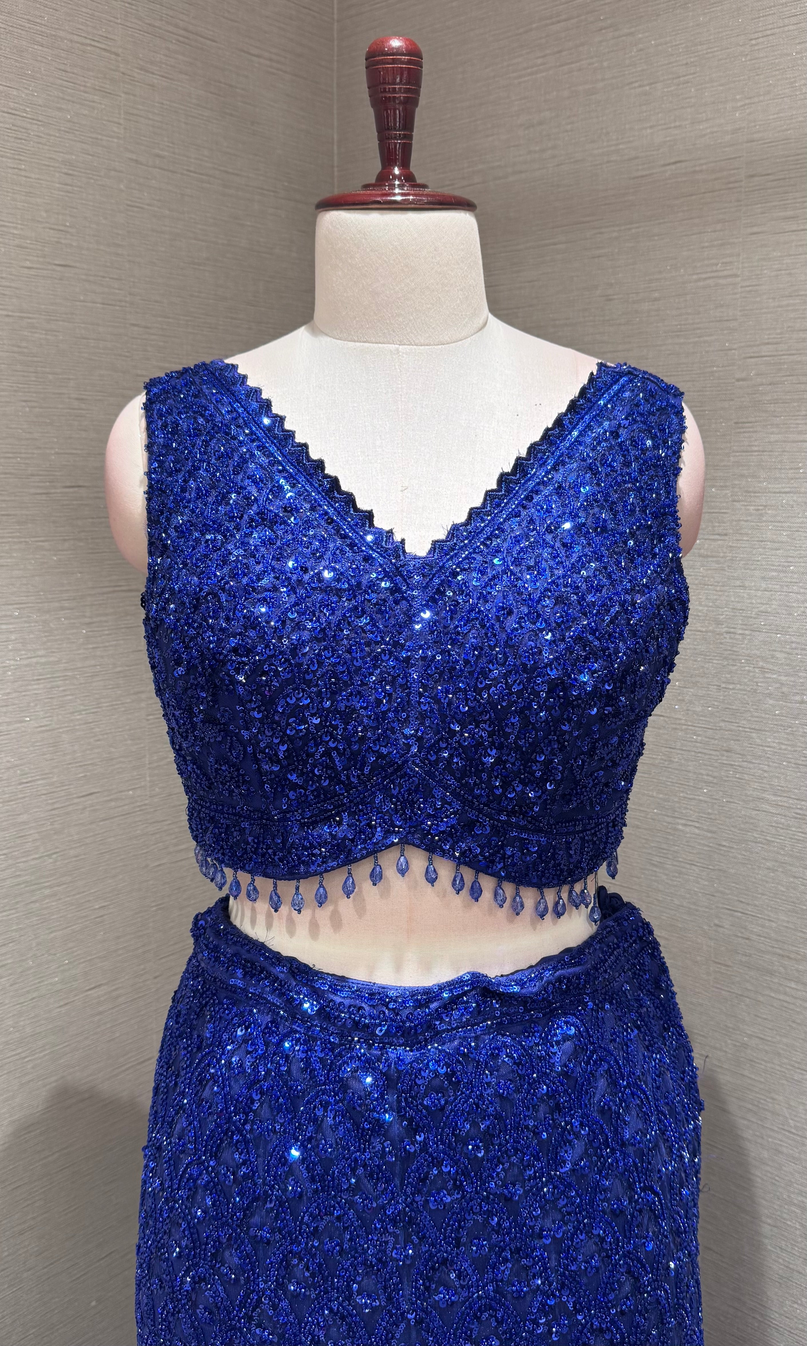 Royal Blue Fish Cut Sequined Lehenga Choli Set