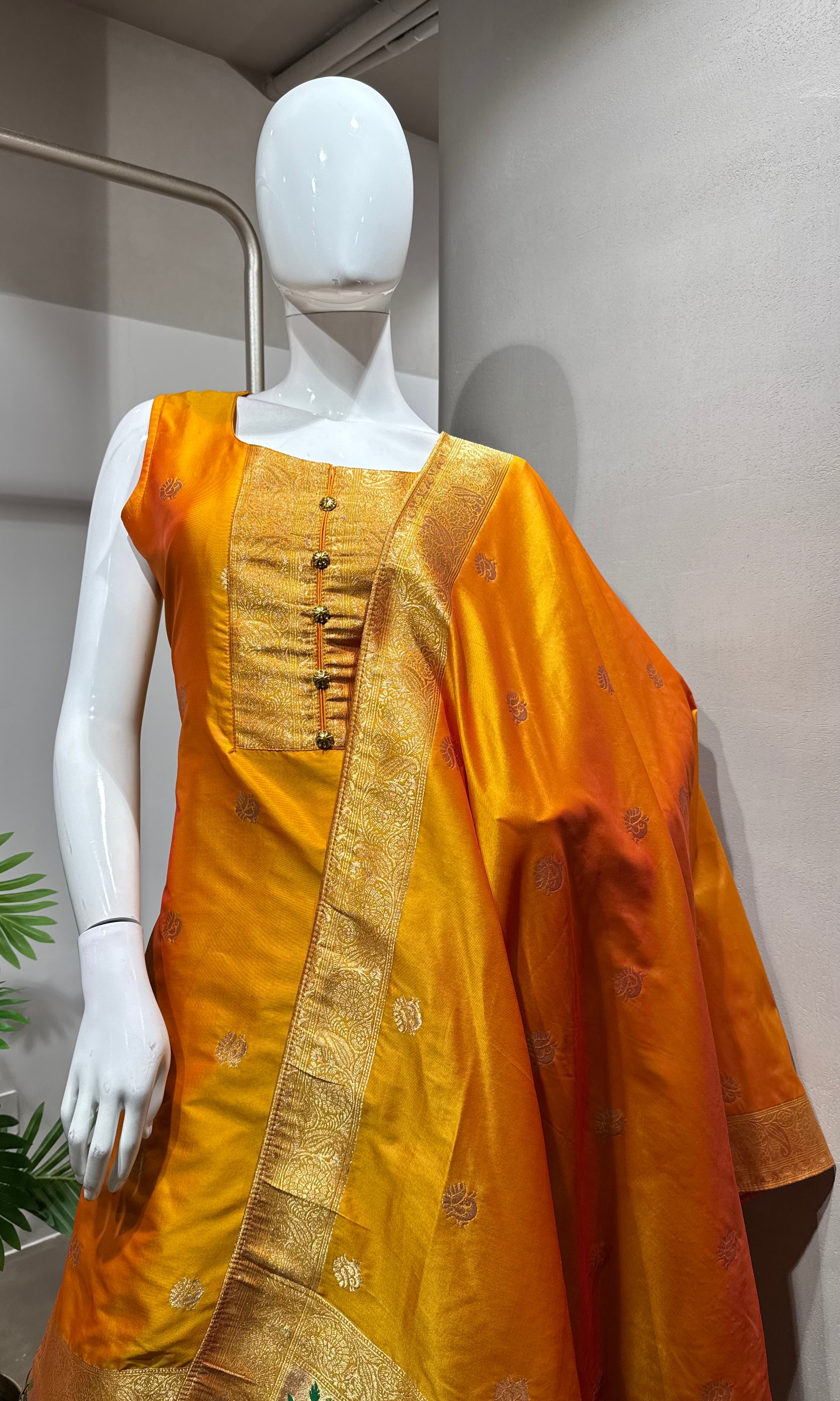 GOLDEN YELLOW Saffron Banarasi Kurta Set