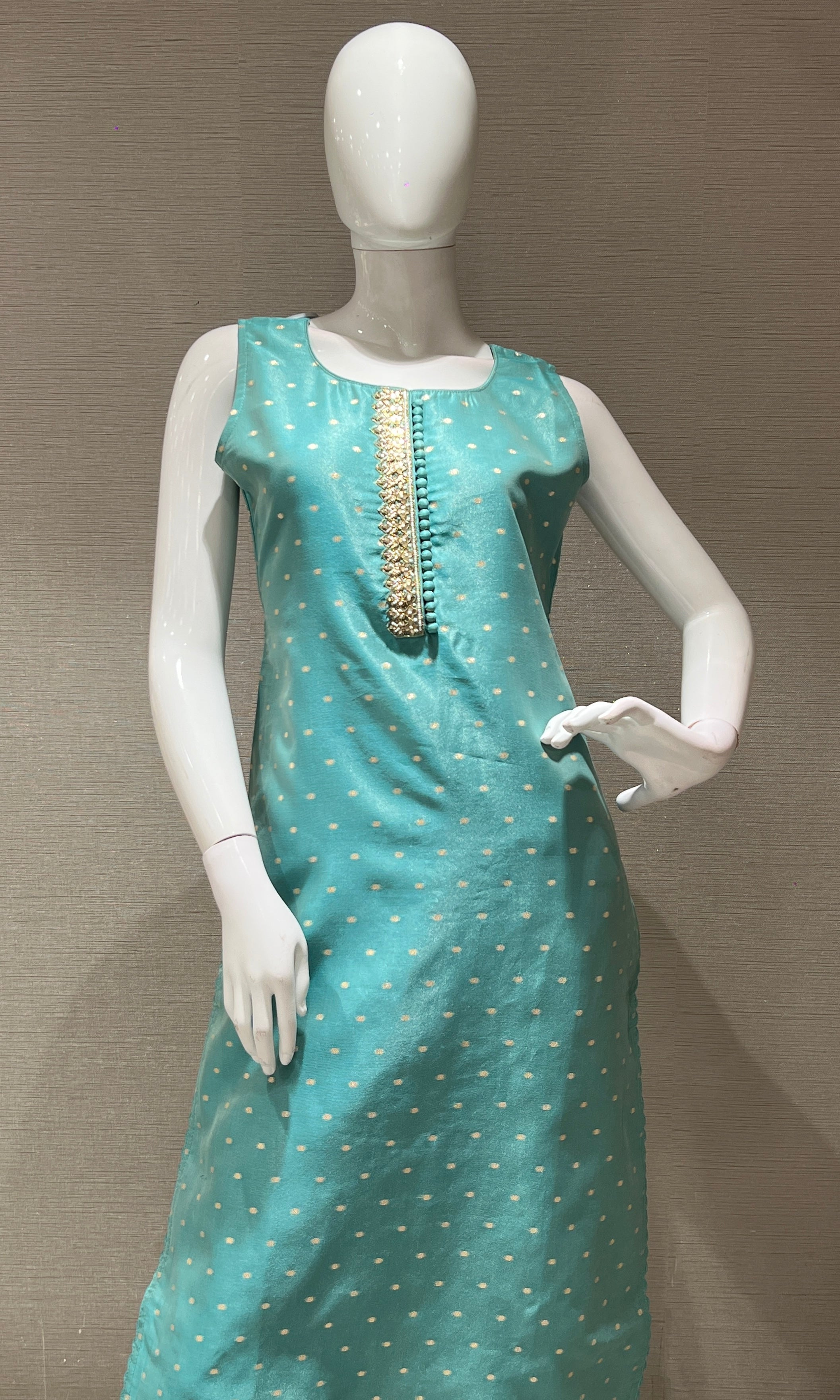 Sea green kurta set with striped dupatta