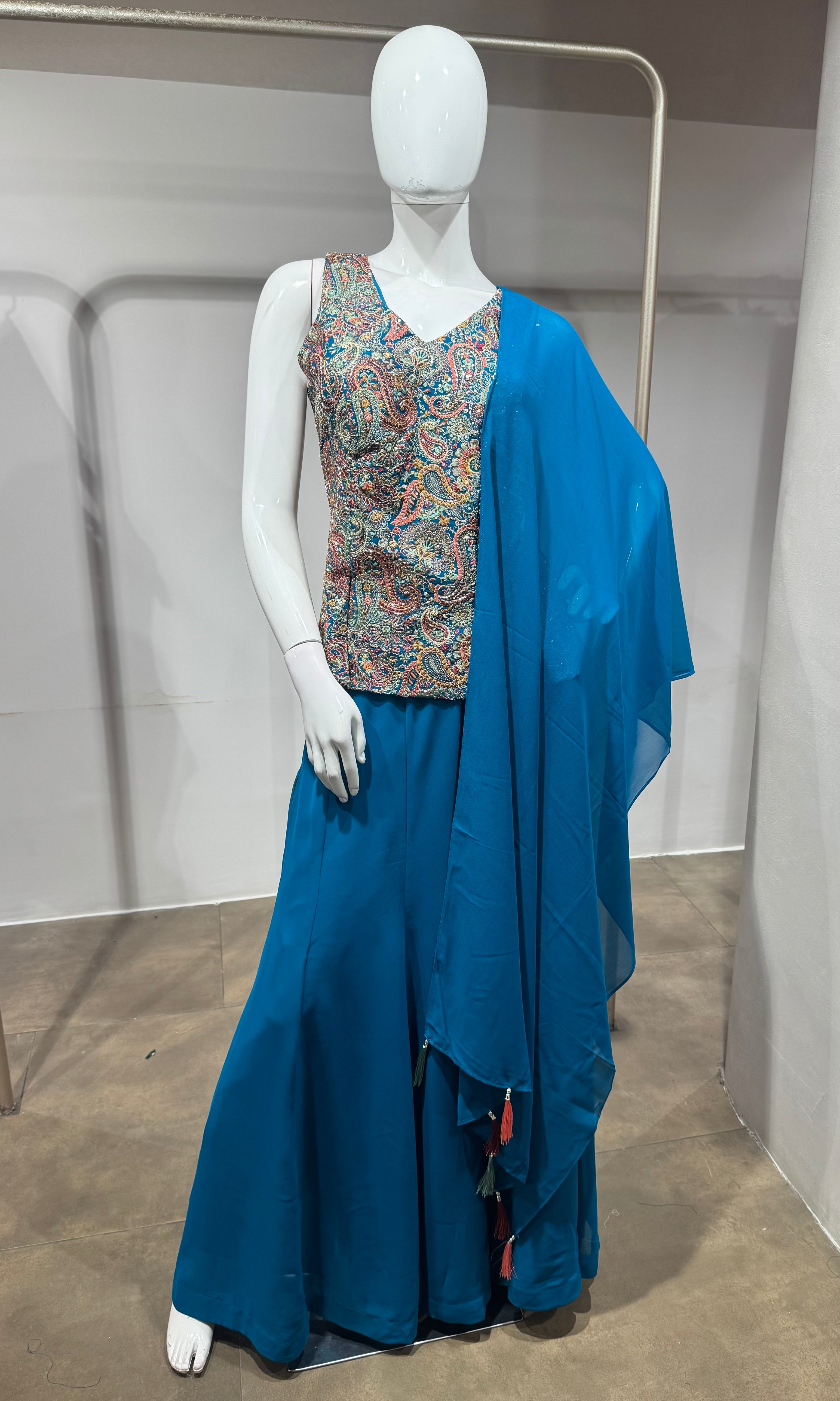 Rama Embroidered Peplum Palazzo Set