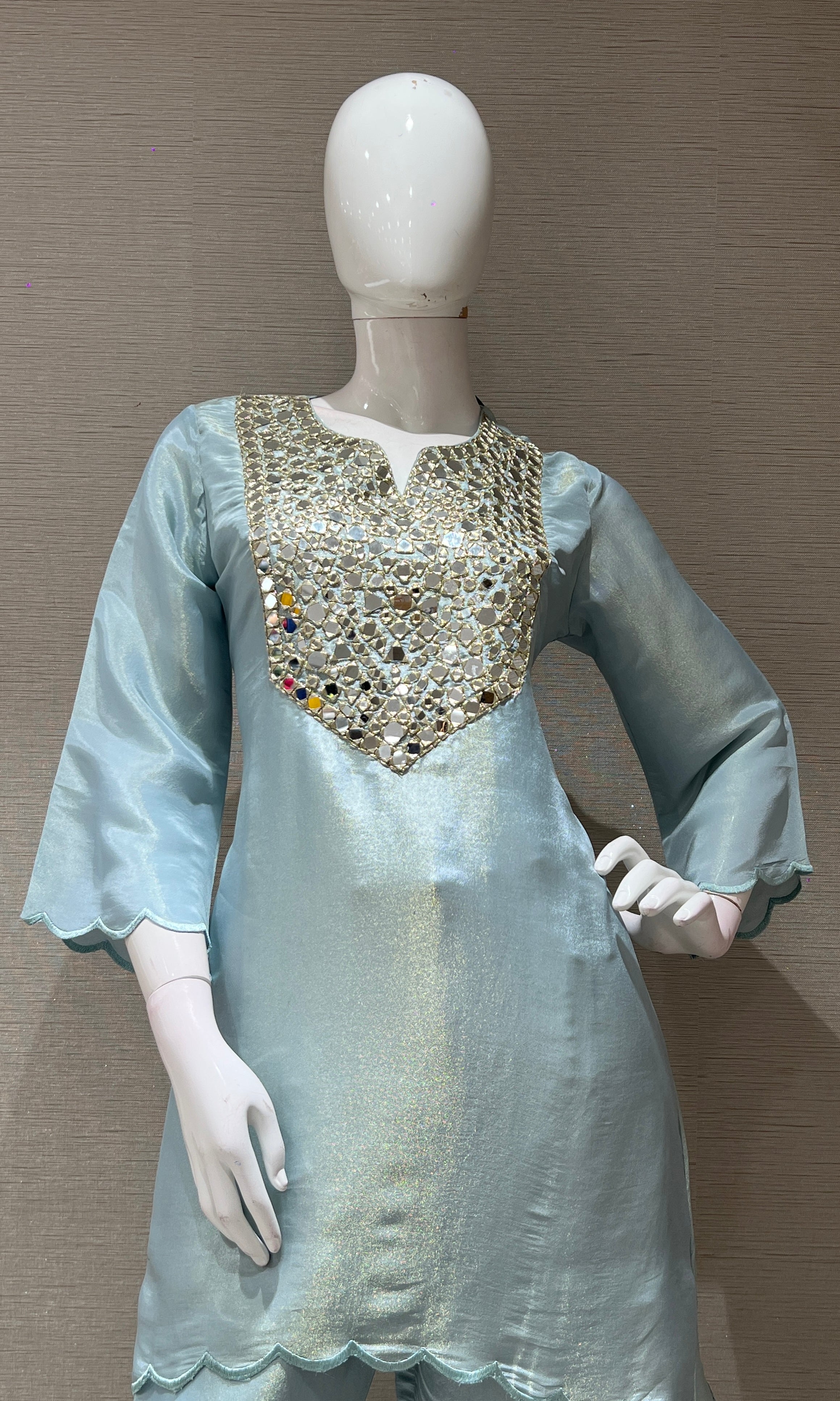 SEA BLUE MIRROR EMBELLISHED CORD SET